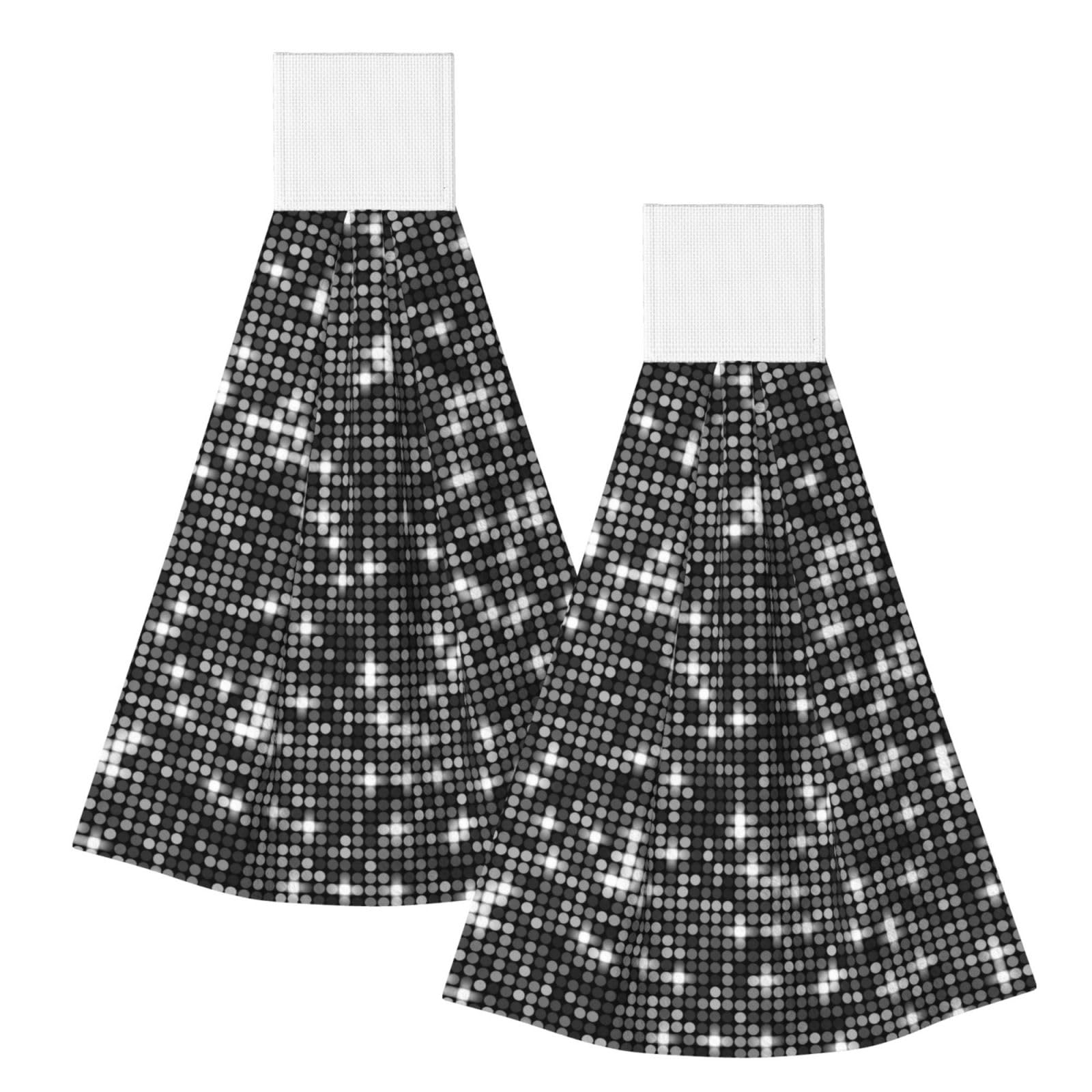 DOPKLNA Black Silver Sequins Sparkling Elegant Pattern, 2 Pcs Hanging Coral Fiber Hand Towels for Bathroom, Absorbent Kitchen Towels