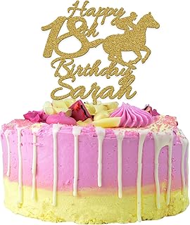 Horse Rider Cake Toppers - PERSONALISED Horse and Rider Happy Birthday Cake Decorations - ANY Age ANY Name Horse Cake Toppers for Her Girls Women - Gold Silver Acrylic Wooden Horse Cake Topper