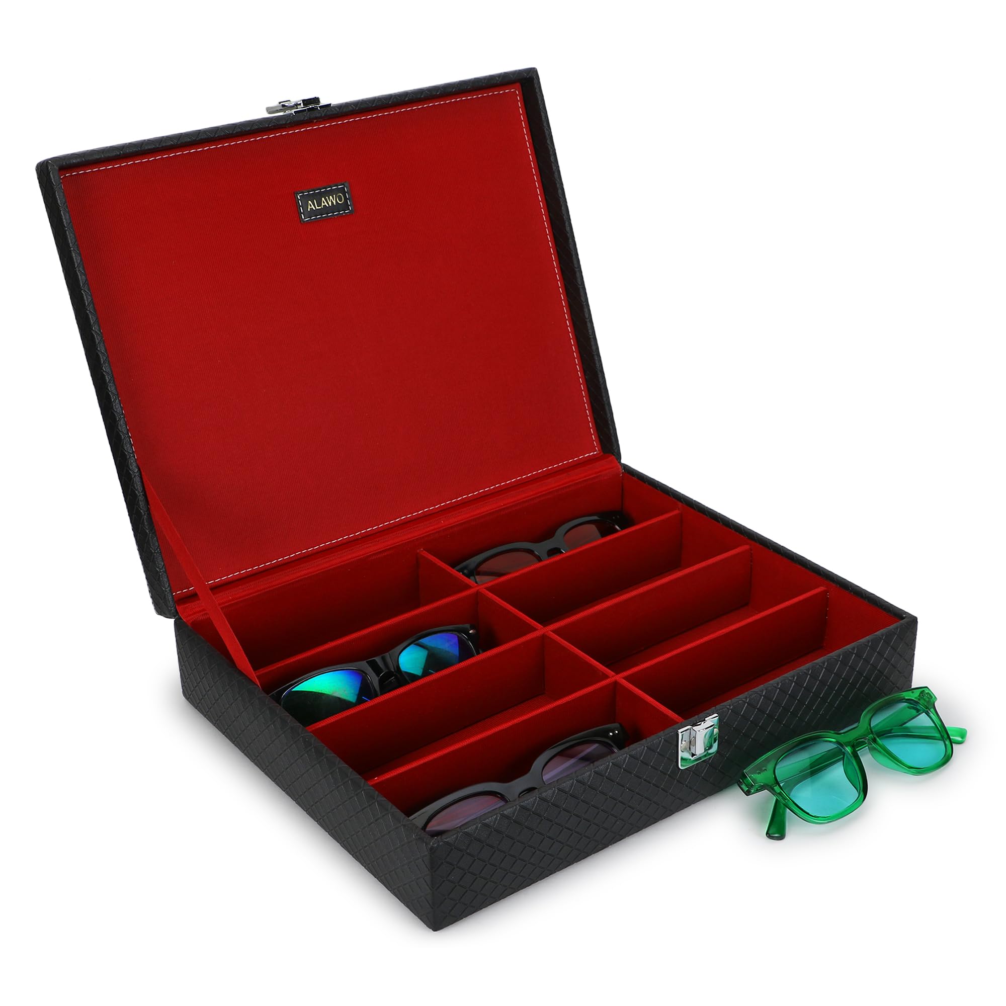 ALAWO Sunglass Box Organizer Holder Case in PU Leather for Men & Women with 8 Slots of Sunglasses