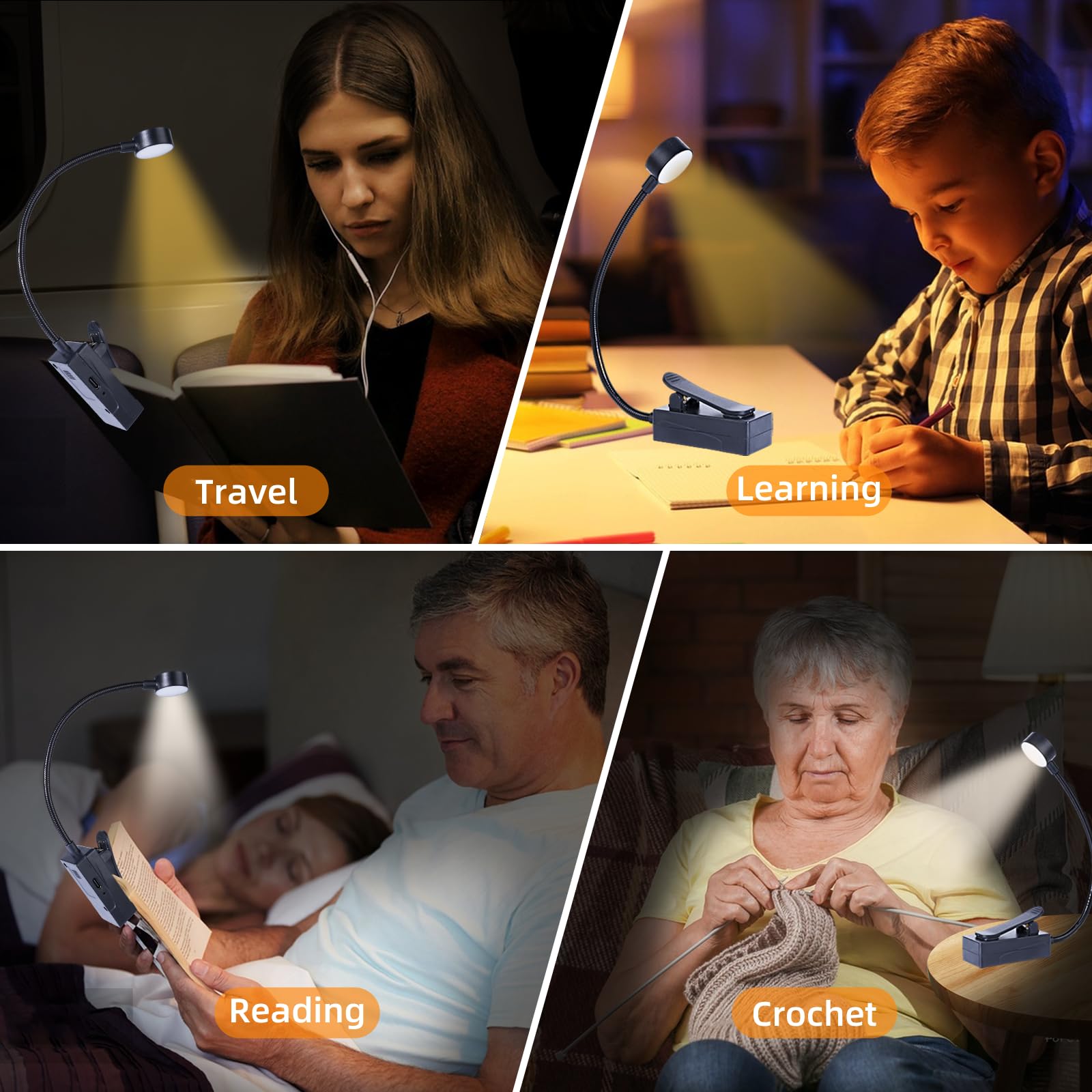 KunHe Paquete de 15 luces de lectura recargables a granel para libros en la cama de larga duración, 3 modos y 3 niveles de brillo, mini linternas compactas de carga USB para niños, amantes de los