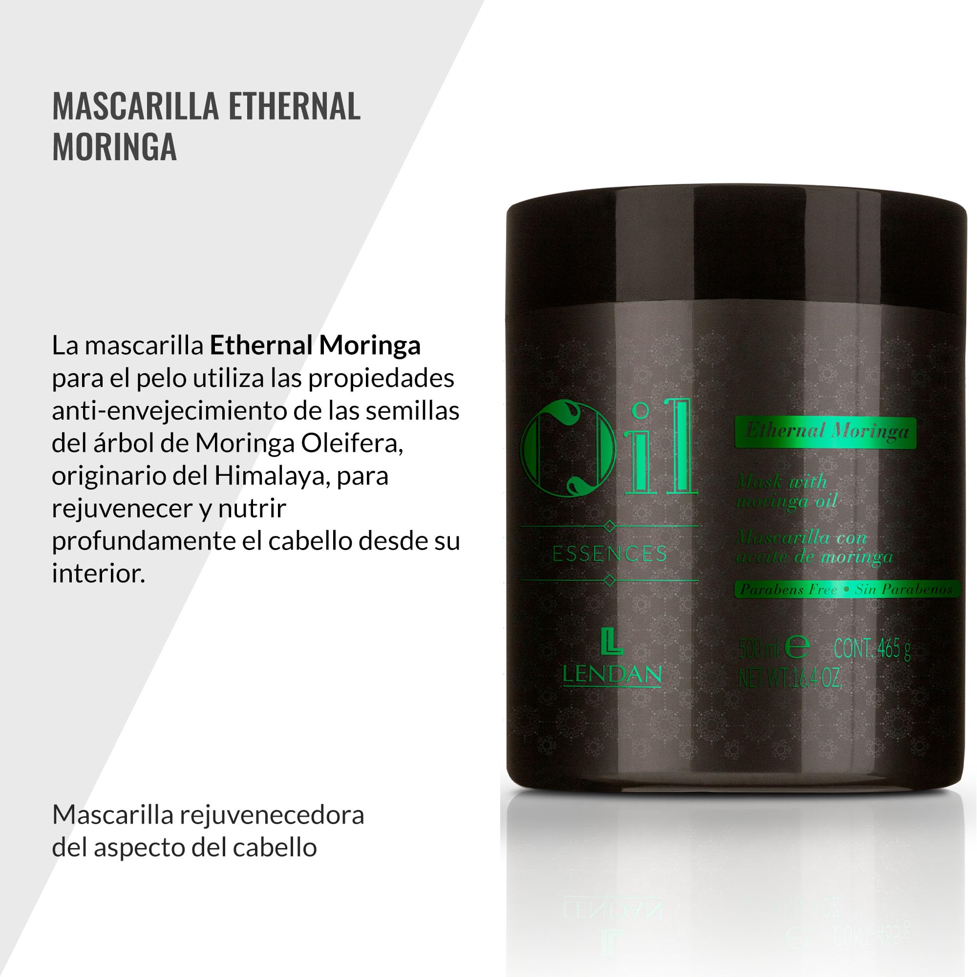 LENDAN - Mascarilla Hidratante Cabello - Mascarilla Ethernal Moringa - 500 ml - para Cabellos muy Castigados - con Aceite de Moringa - Hidrata, Nutre y Rejuvenece el Cabello - Reduce la Rotura