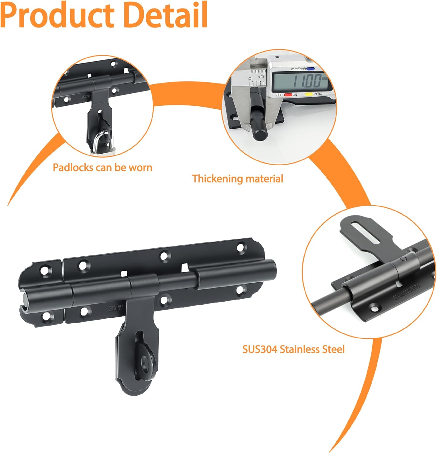 Alise 6 Inch Slide Bolt Gate Latch,Heavy Duty Barrel Bolts with Padlock Hole,Safety Door Lock,Double Sided Gate Hardware for Wooden Fence, Outdoor Fence MCX1000B-6C
