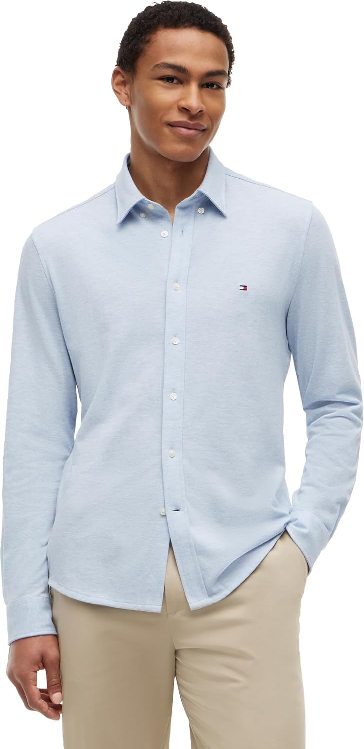 Tommy Hilfiger Men's Long Sleeve Casual Cotton Knit Pique Button Down Shirts in Slim Fit