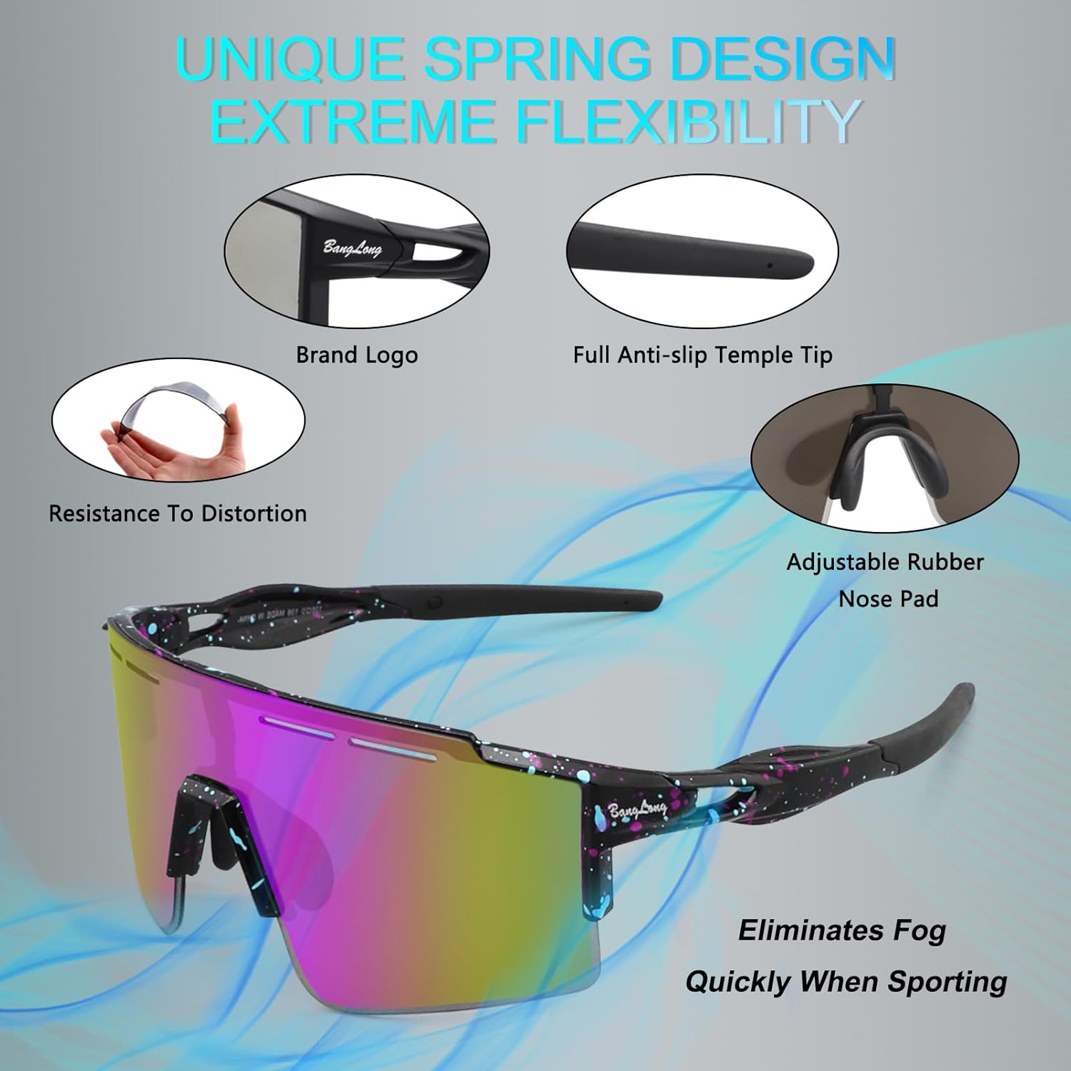 BangLong Cycling Sunglasses Polarized Sports Glasses for Men Women with 3 Interchangeable Lenses for Running Baseball Glasses
