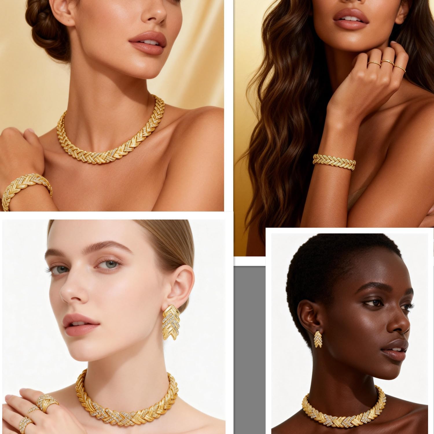 Fashion Crystal Jewelry Set Gold Plated Jewelry Weddings Dubai Gold Necklace Earrings Set Valentine's Day Gift - Image 4