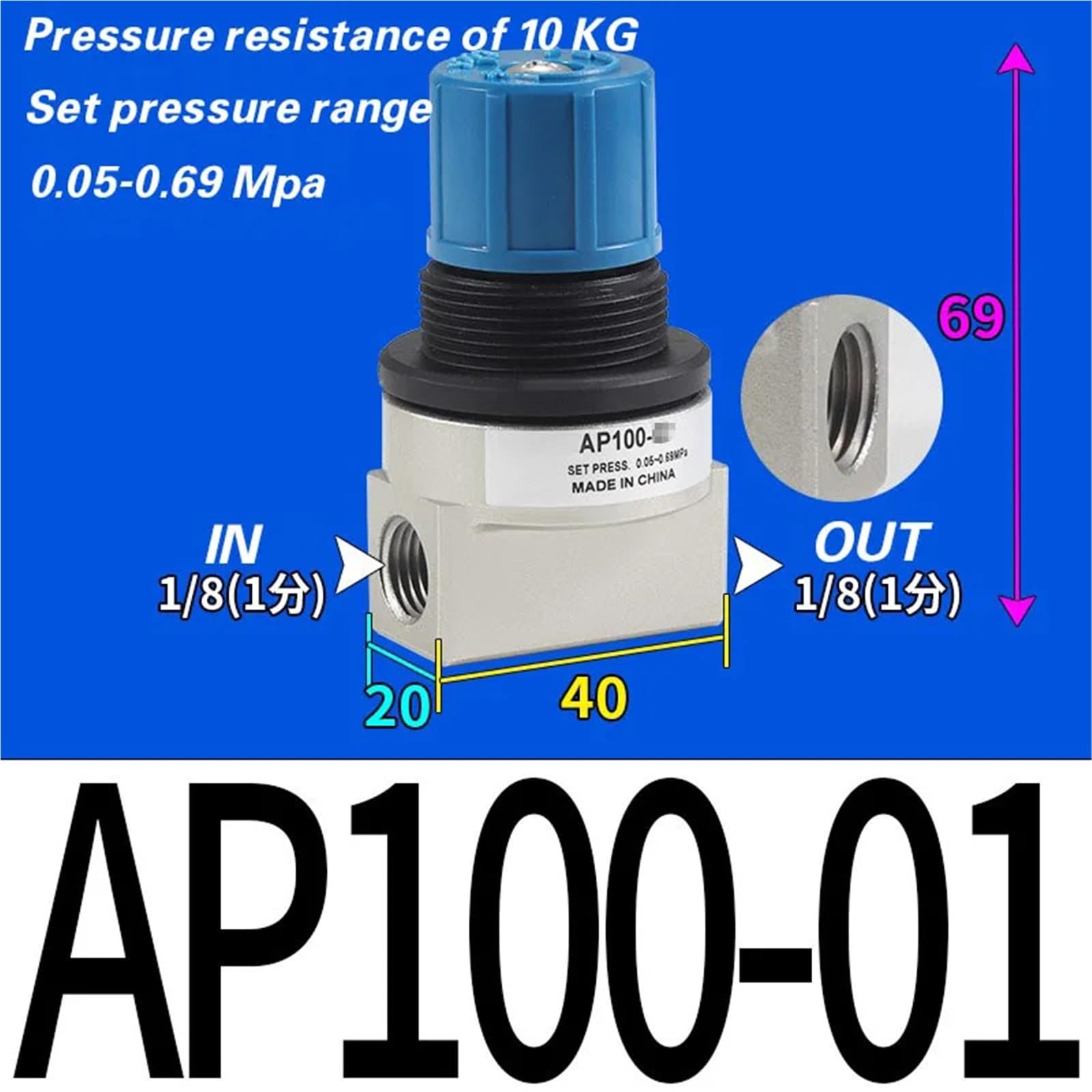 Válvula reguladora de presión AP100-01/AP100-02/AP100-01-X201/AP100-02-X201 alivio neumático 1 Uds.(AP100-01)