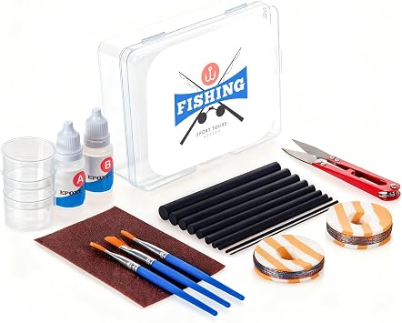 Fishing Rod Repair Kit Complete with Epoxy Glue & Carbon Fiber Sticks, Wrapping Thread for Saltwater & Freshwater Broken Fishing Pole Repair and Rod Building Supplies | 10 Carbon Sticks, 1mm-10mm. Epoxy, Wrapping Thread, Tools. Fix Breaks, Save Money. Compact Case for Trips.