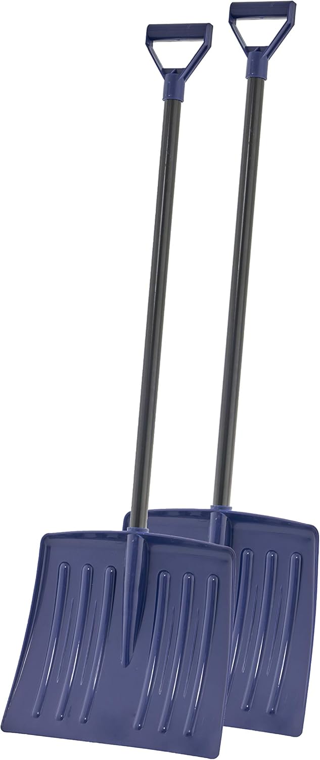 Superio Kids Snow Shovel for Driveway, Plastic Heavy Duty Shovel for Snow Removal with D Grip Metal Handle Small Navy Blue Kids Shovel Sturdy, 35“ Height, Durable Plastic 12 Wide Blade, Snow Fun (3)