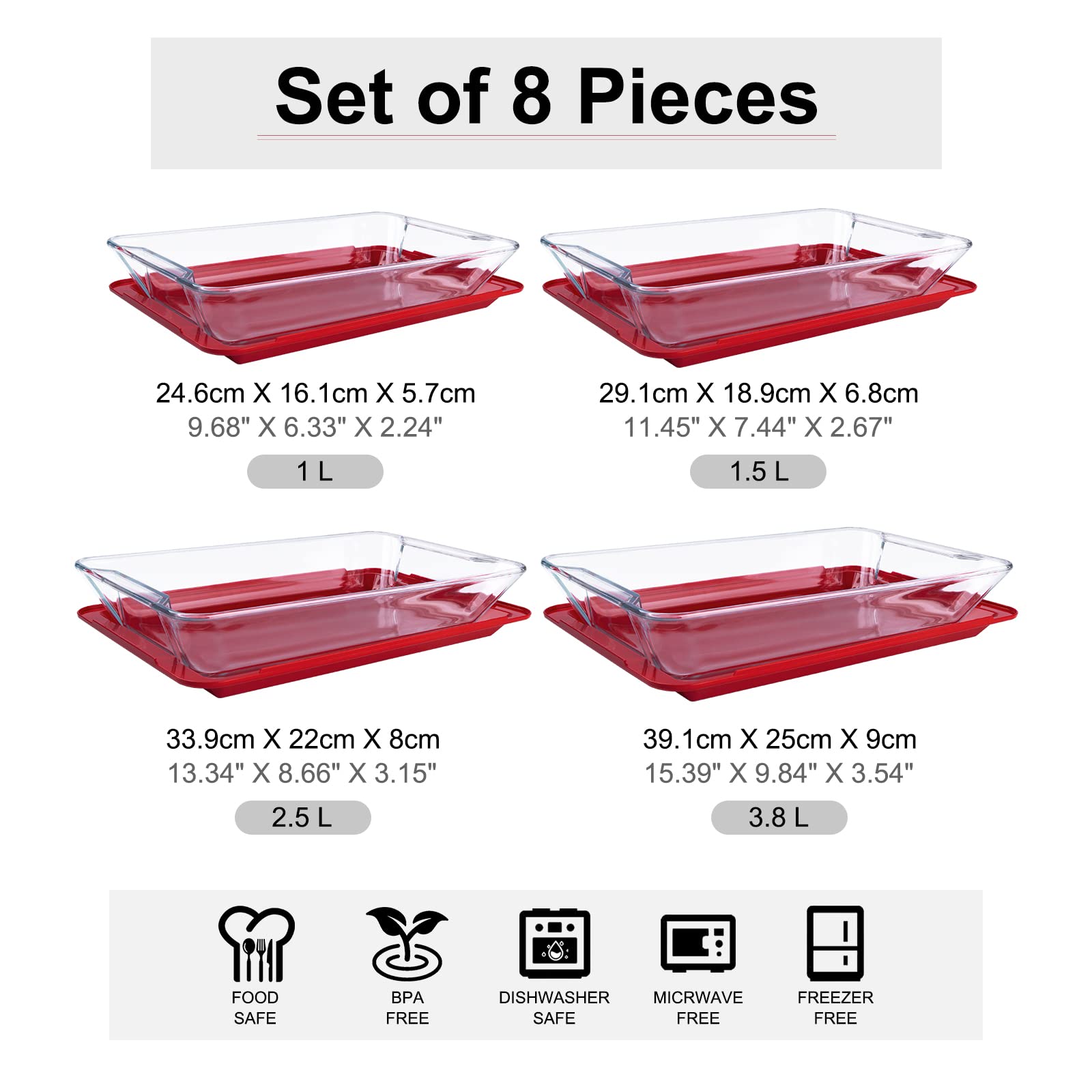 Lot De 3 Plats à Four En Verre Plat à Lasagne Rectangulaire Plat à