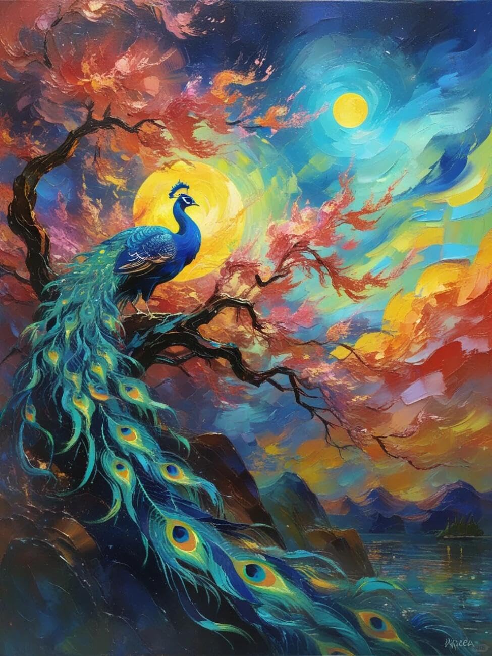 Henypt Cross Stitch Kits Peacocks and Flowering Trees Animal DIY Arts Aand Craft Kit for Adults Beginners with Accessories Home & Leisure/Gifts 14CT 30x40cm