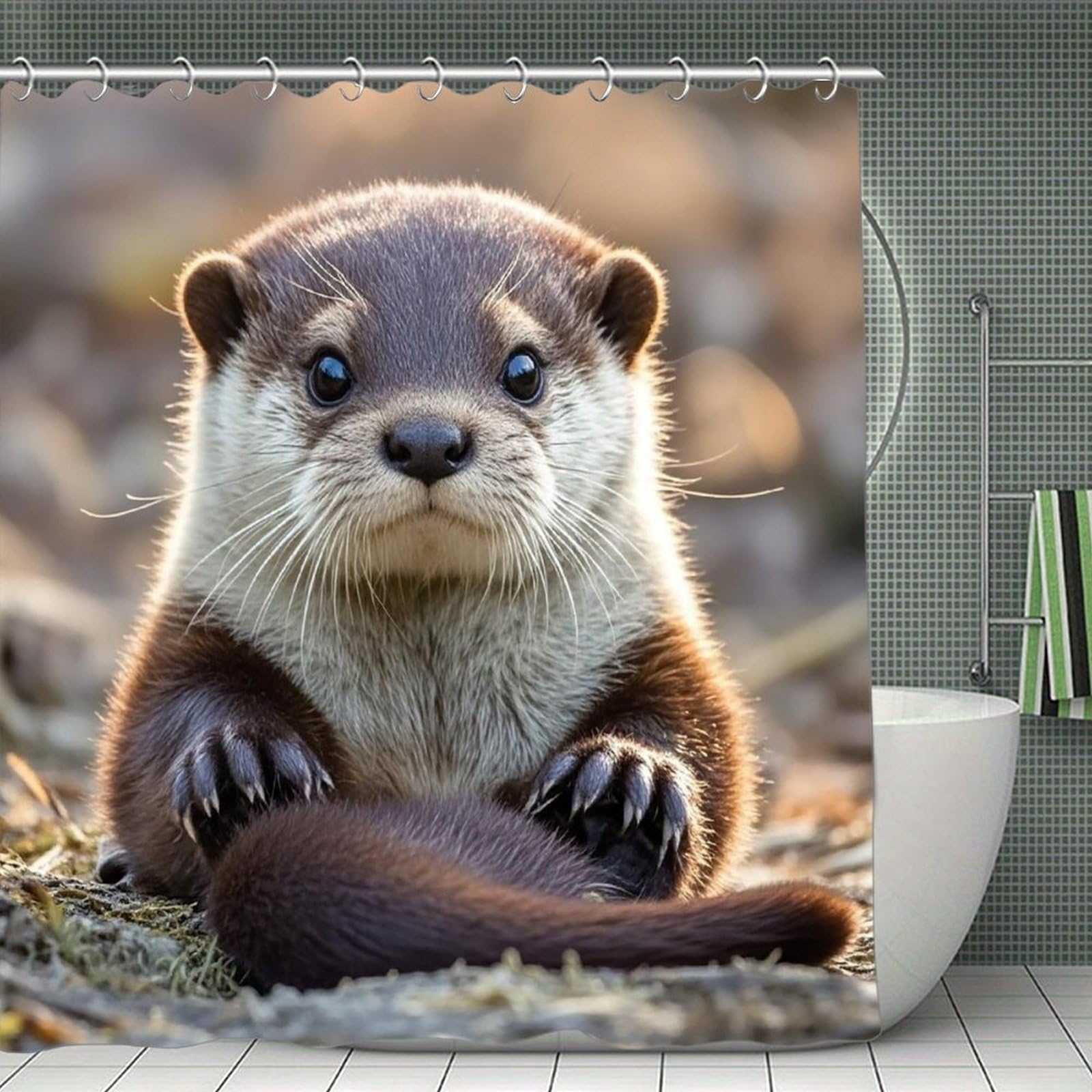 FekiLoot Cute Otter Shower Curtain Minimalist Thick Bathroom Curtain Washable Modern Bathroom Shower Curtain Heavy Duty Waterproof Cloth Bath Curtain with Hooks 70.8"x70.8"