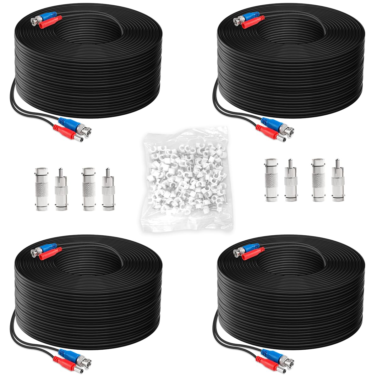 OOSSXX (4×150 Feet Video Power Cable BNC Extension Outdoor Wired Surveillance Camera All-in-One Cables for CCTV Security Cameras DVR System with 4xBNC