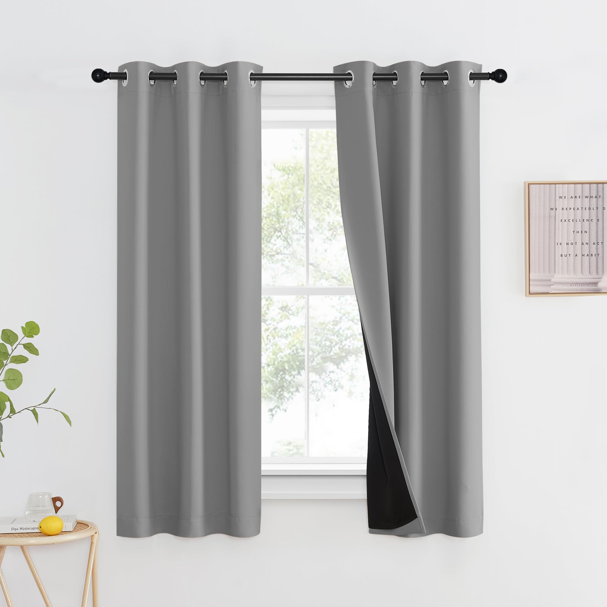 NICETOWN Full Shade Curtain Panels, Pair of Energy Smart &amp; Noise Blocking Out Blackout Drapes for Dining Room Window, Thermal Insulated Guest Room Lined Window Dressing(Silver Grey, 37 x 60 inch)
