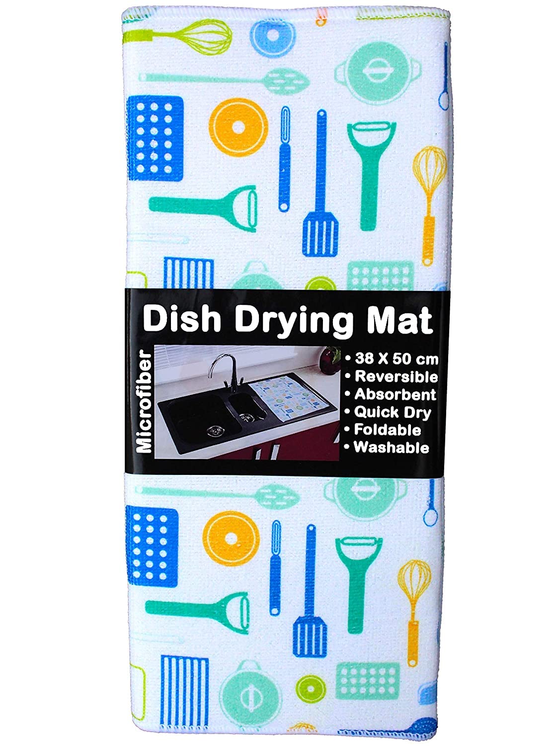 NASIR'S Microfiber Dish Drying Mat | Microfiber Drying Mat | Kitchen Drying Mat | Reversible Mat | Kitchen Absorbent Mat | Dish Dry Mat for Kitchen (White, 50 X 38 cm)