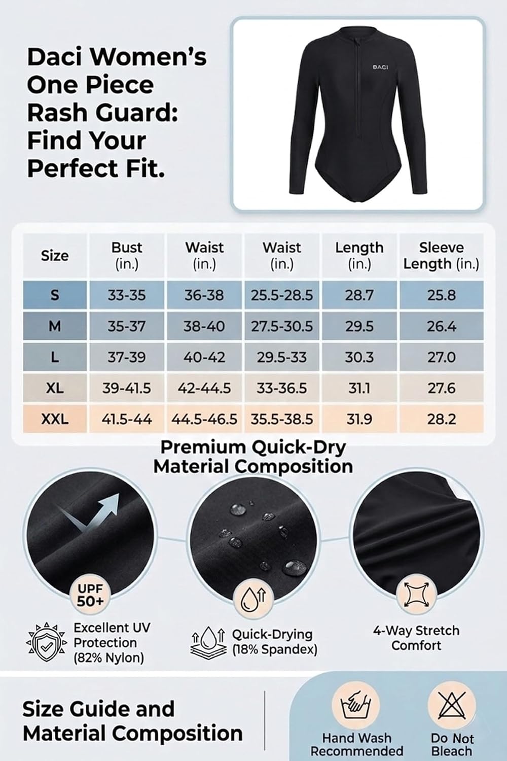 Daci Maiô feminino Rash Guard de manga comprida com zíper e surfe FPS 50 Daci Maiô feminino Rash Guard de manga comprida com zíper e surfe FPS 50 - Imagem 7
