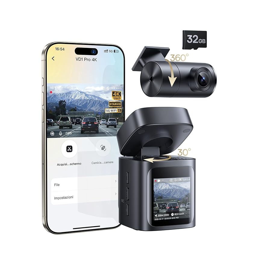 Baseus VD1 Pro Dash cam auto fronte retro, Dashcam solare wireless 4K+1080P monitoraggio parcheggio 24/7, telecamera auto atti vandalici con STARVIS, Wi-Fi 5 GHz, GPS, grandangolo 170° & 32 GB scheda