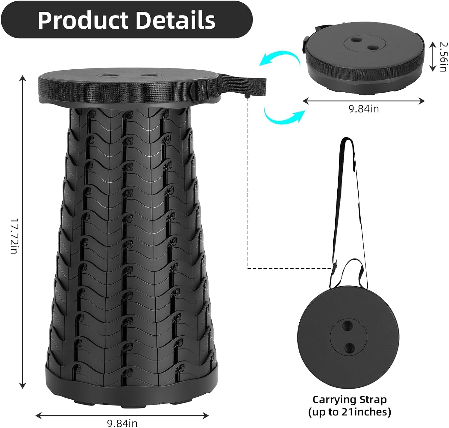 BYGD Tabouret Pliant Portable, Tabouret Pliant pour Adultes | Tabouret de Camping, Tabouret Pliant Camping Réglable en Hauteur Capacité de Charge 181 kg, pour Camping, Pêche, Barbecue