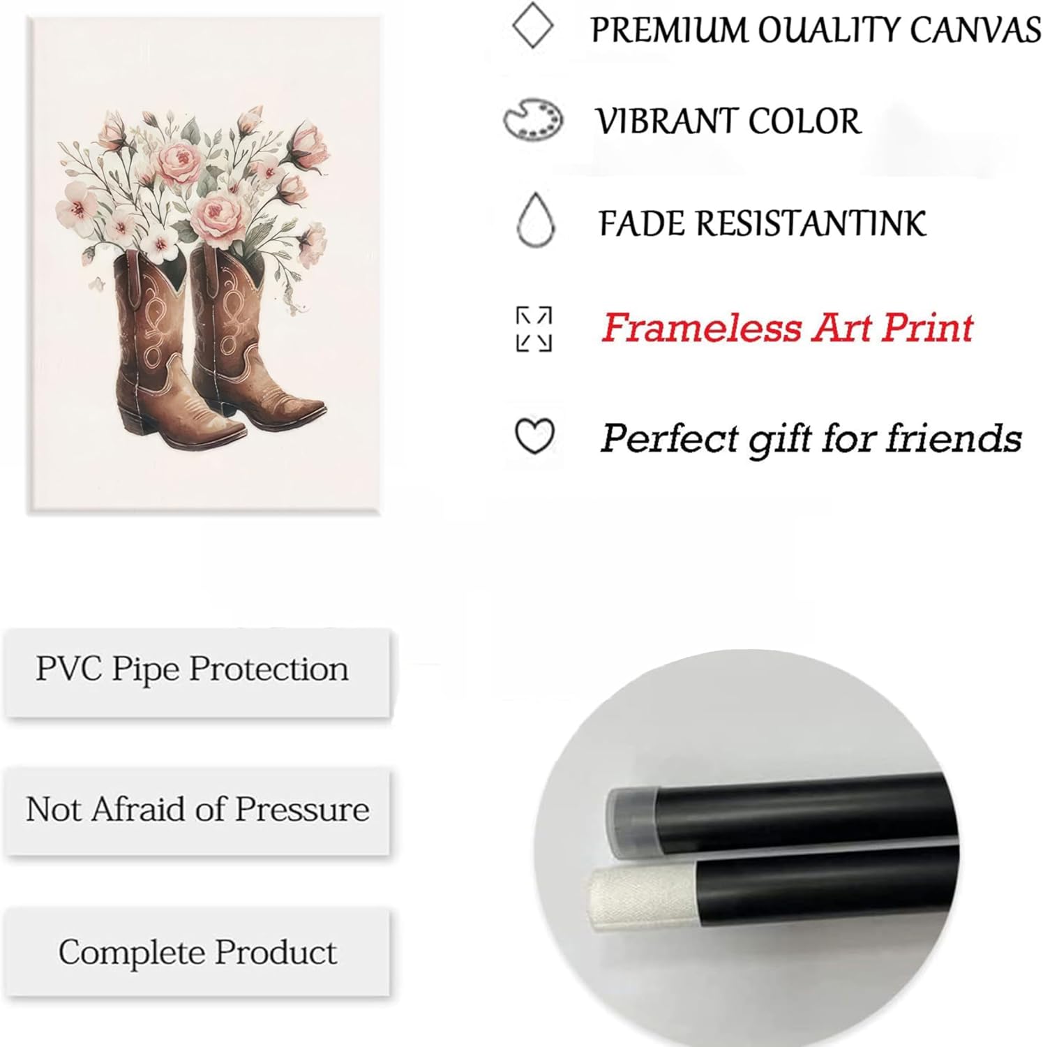 YKVDOROK 6Pcs Cowgirl Nursery Wall Art Coquette Western Girl Poster Rustic Cowgirl Wall Decor Girl Boots Hat Pictures Prints Pink Vintage Horse Canvas Painting for College Style Dorm Decor Unframed - Image 6