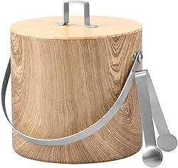 Balde de gelo de aço inoxidável 3L com tampa de madeira, balde de gelo isolado com pinça, recipiente refrigerador de bebidas de grande capacidade, recipiente de gelo champanhe ao ar livre para festas