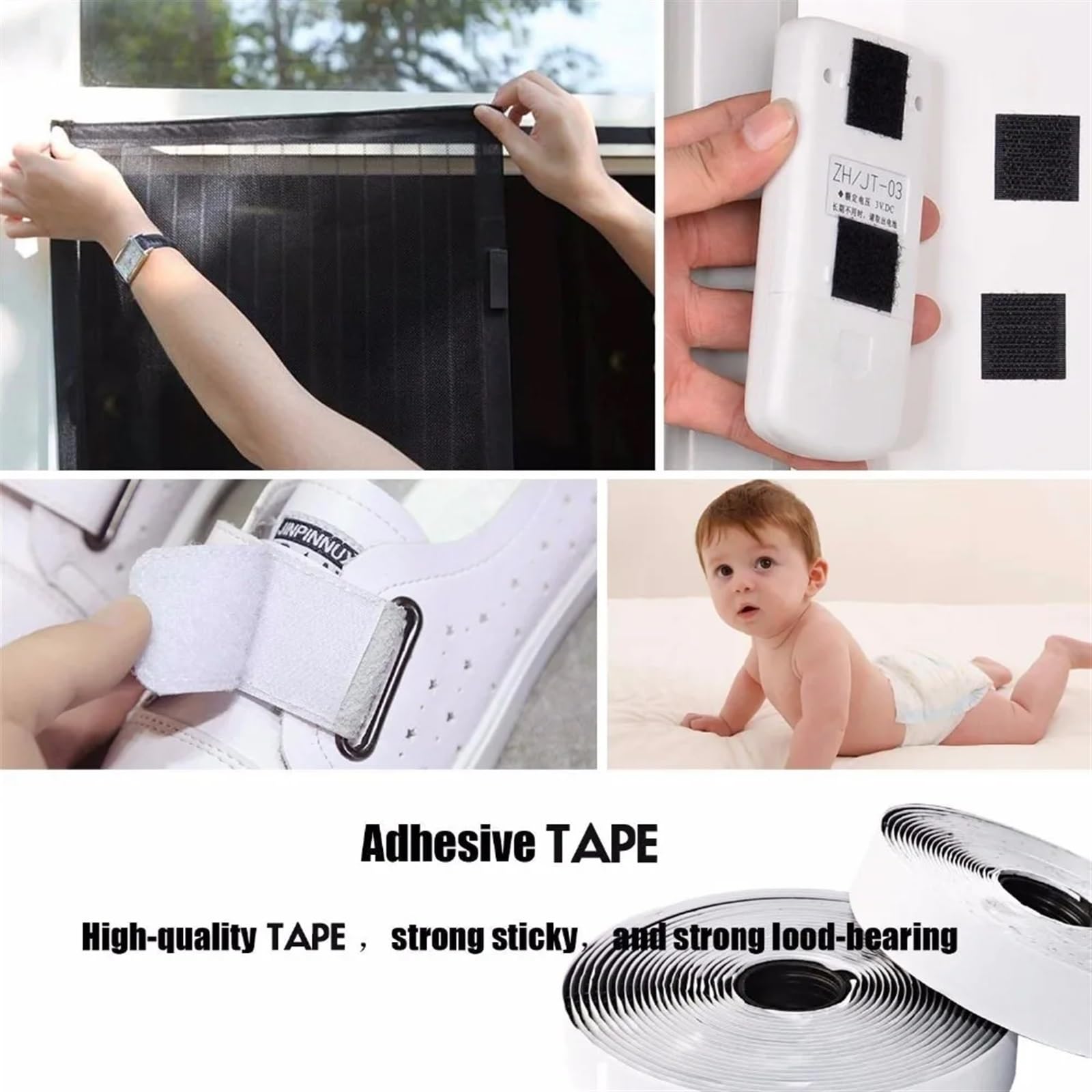 Adhesivo Fuerte Hook Y Loop Cinta adhesiva autoadhesiva de 2 ganchos y bucle 10M, cinta alta resistencia, reutilizable doble cara(White 10Mx30mm)