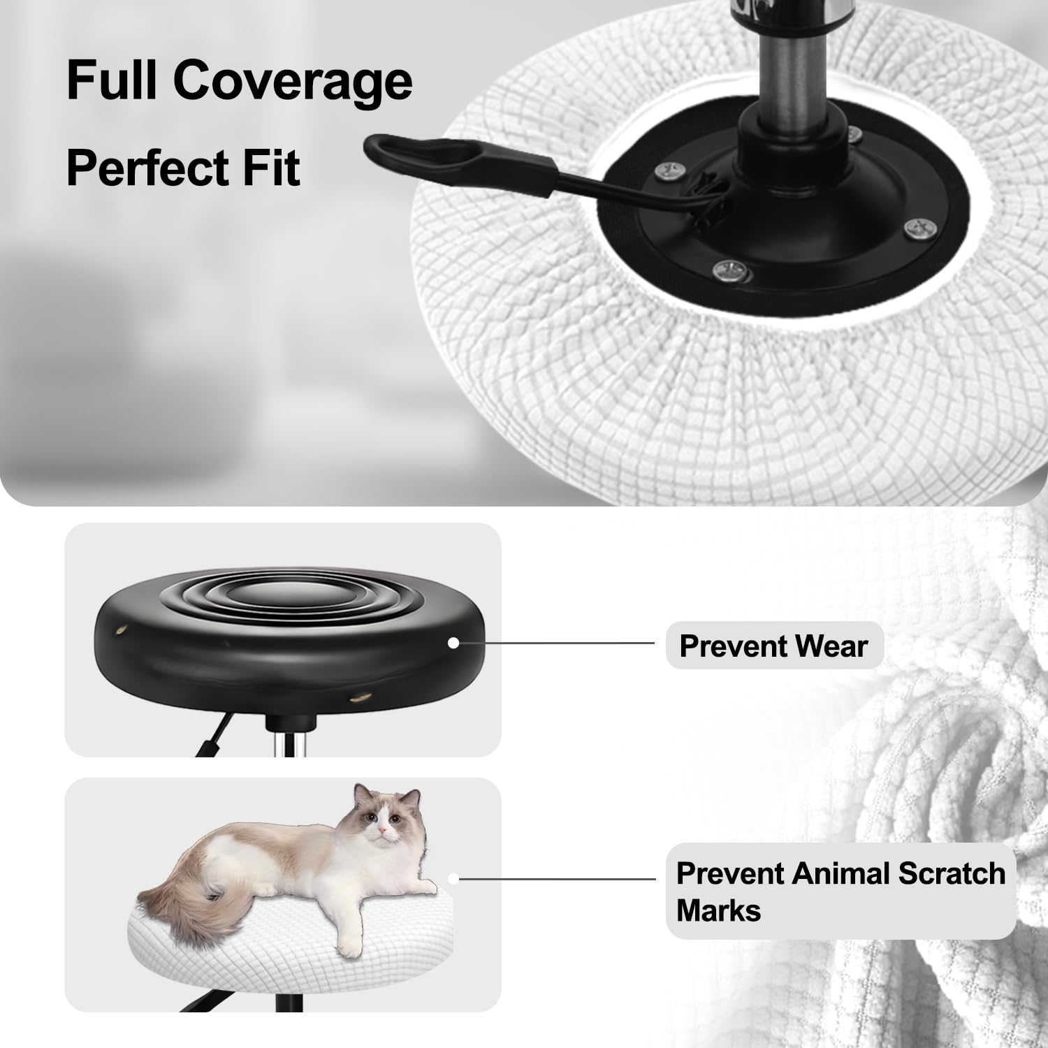 YINGAYOU Stool Covers Round 12-16" Bar Stool Seat Covers Round with Plush Squares - Image 3