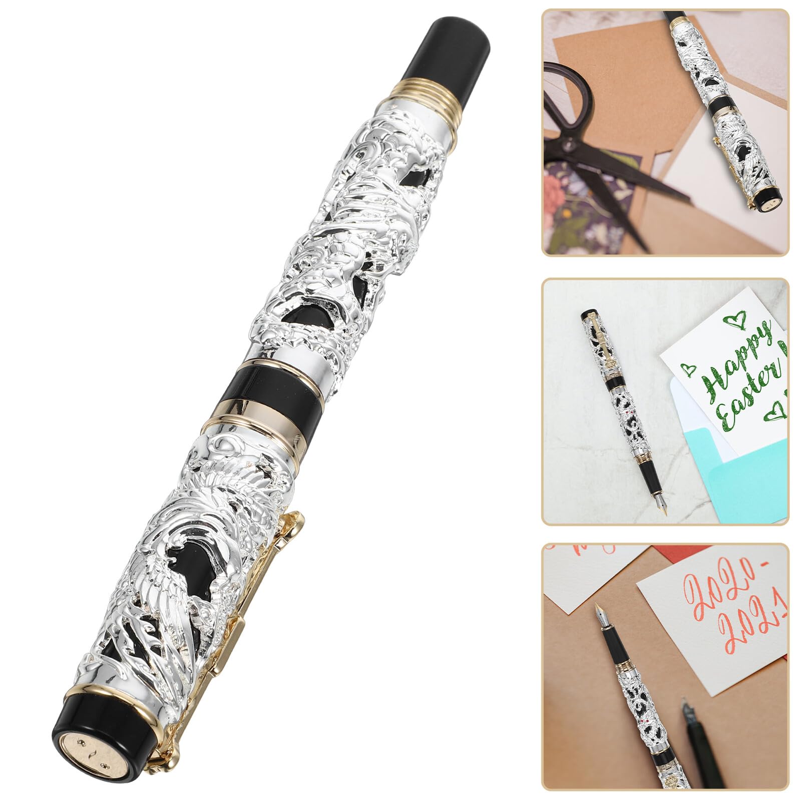 Füllfederhalter für Glattes Schreiben und Zeichnen aus Zinklegierung Vintage Eleganter mit Drachen und Phönixmotiv Tragbarer Federhalter im Chinesischen Stil
