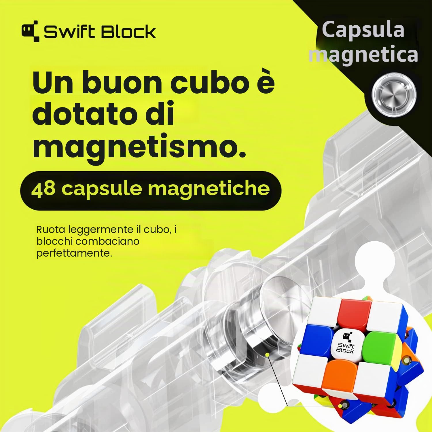 355S 3x3 Magnetico Speed Cube, Cubo Magico Professionale Originale con 48 Magneti, Rapida e Fluida Rotazione Elasticità Regolabile Solido Resistente per Bambini e Adulti