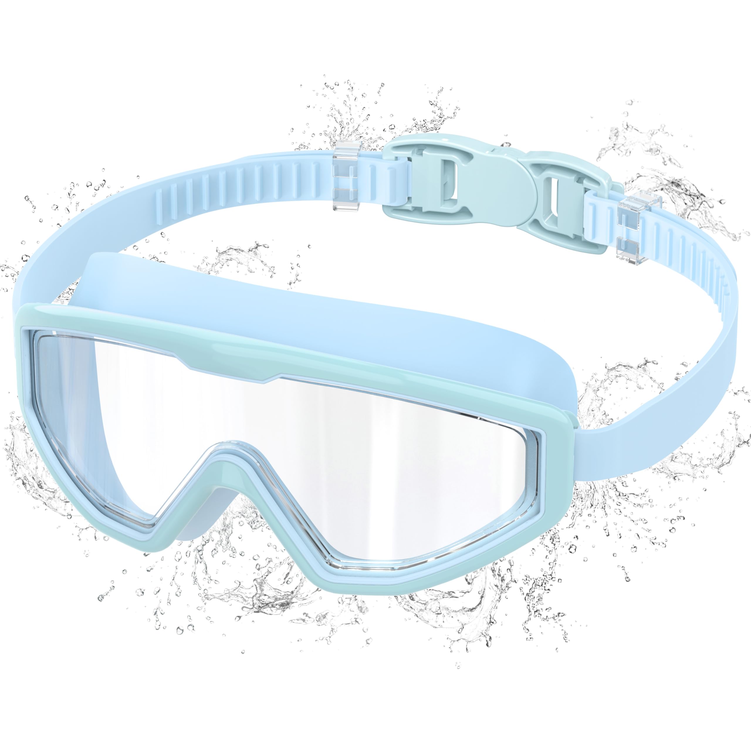 Gafas de Natación Niño con Anti-Vaho y UV, Visión Panorámica, Ajuste 1 Botón, Sello de Silicona, Unisex para 3-12 Años
