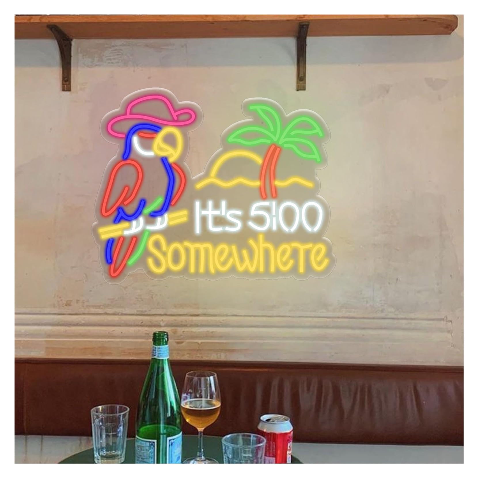 RONGCH Hanging Art Signs 5 O'Clock Somewhere Parrot Neon Sign,Suitable for Beach Bar Wall Decor with Dimmable 40cmx50cm(B)