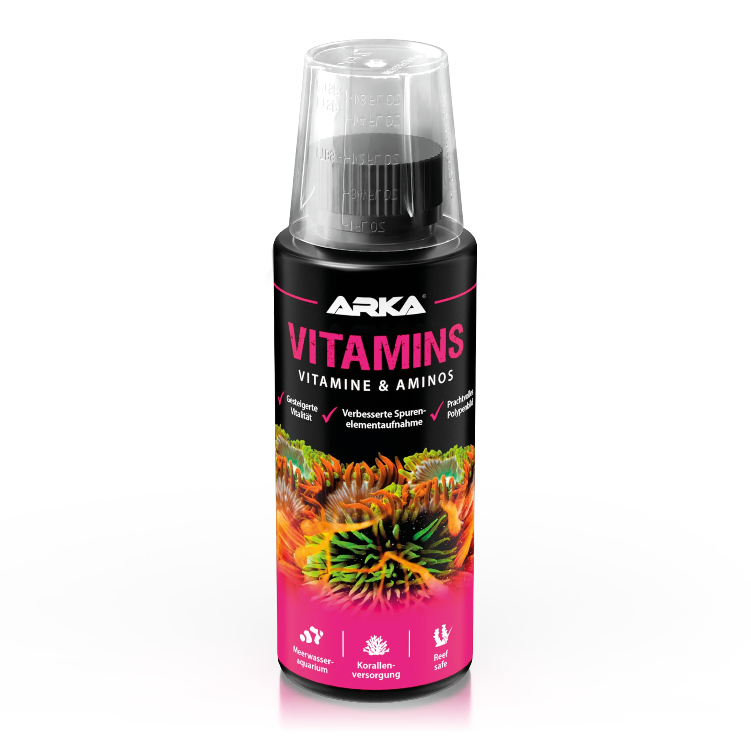 Vitamine Meerwasseraquarium 118 ml – Multivitamin-Zusatz mit Aminosäuren für Fische & Korallen – fördert Wohlbefinden, Farben & Polypenbild – ARKA Vitamins