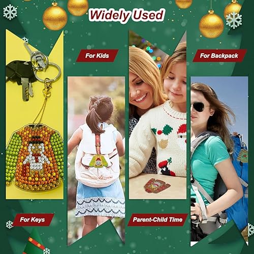 Miniatura 3 de Acudotr Paquete de 6 llaveros de pintura de diamante, kit de arte de diamante en forma de suéter de taladro completo, llaveros de Navidad, kits de