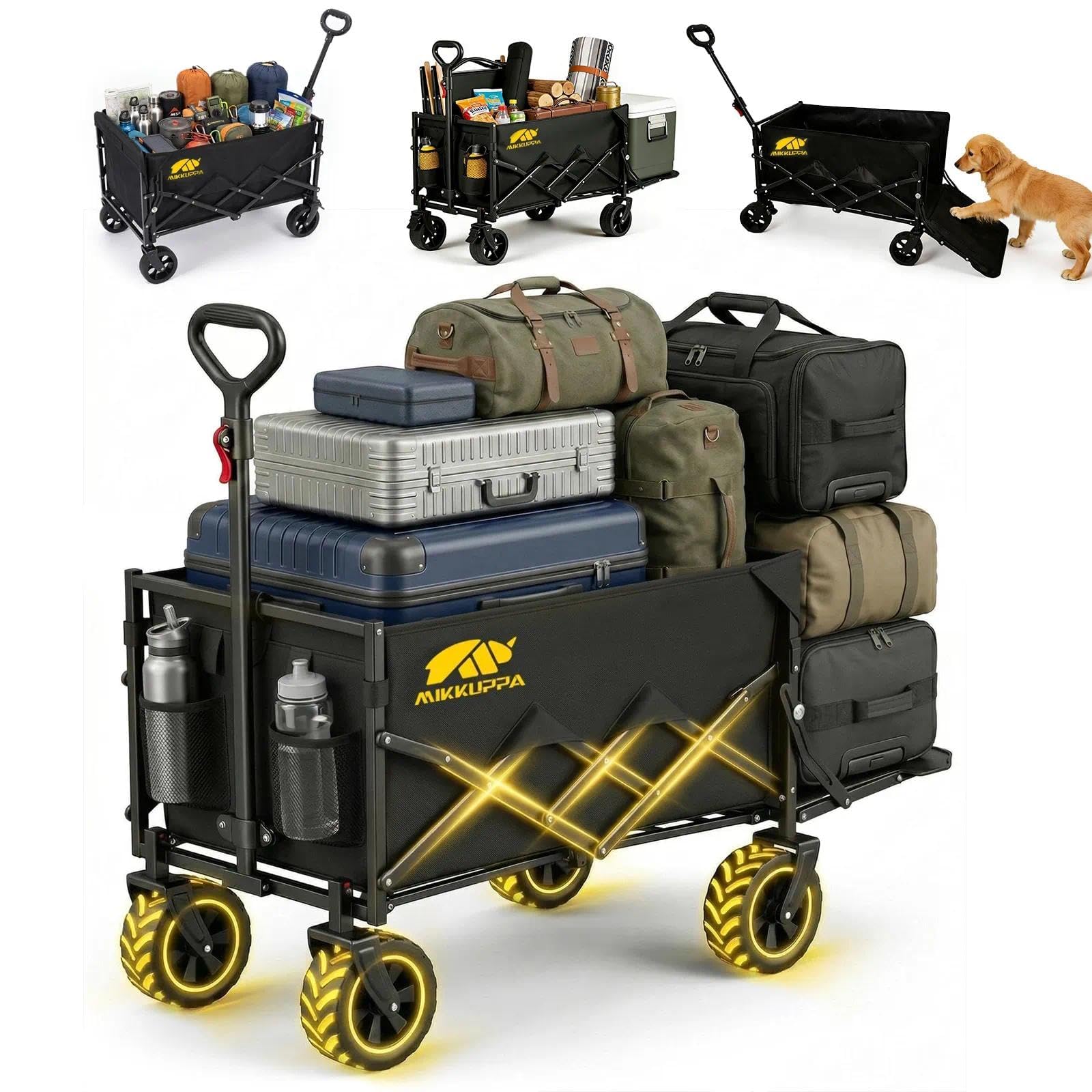 MIKKUPPA Faltbarer Bollerwagen 150L 170KG Tragkraft, Anthrazit Handwagen | Geländetauglicher Handwagen für Haustiere, Outdoor, Strand, Park, 3-fach Höhenverstellbar