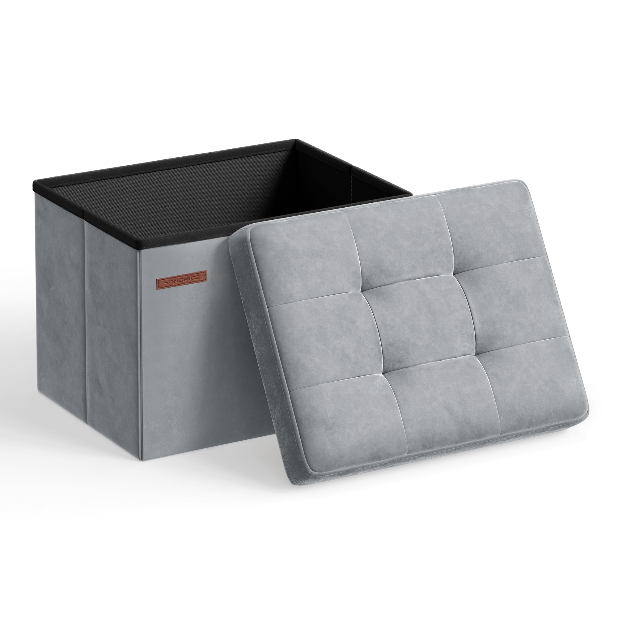 SONGMICS LSF200G02 Ottoman Storage Stool Storage Bench Storage Box Folding Foot Rest Width 16.1 x Depth 12.2 inches (41 x 31 x 31 cm), Load Capacity 28.7 lbs (130 kg), Velvet Material, Living Room