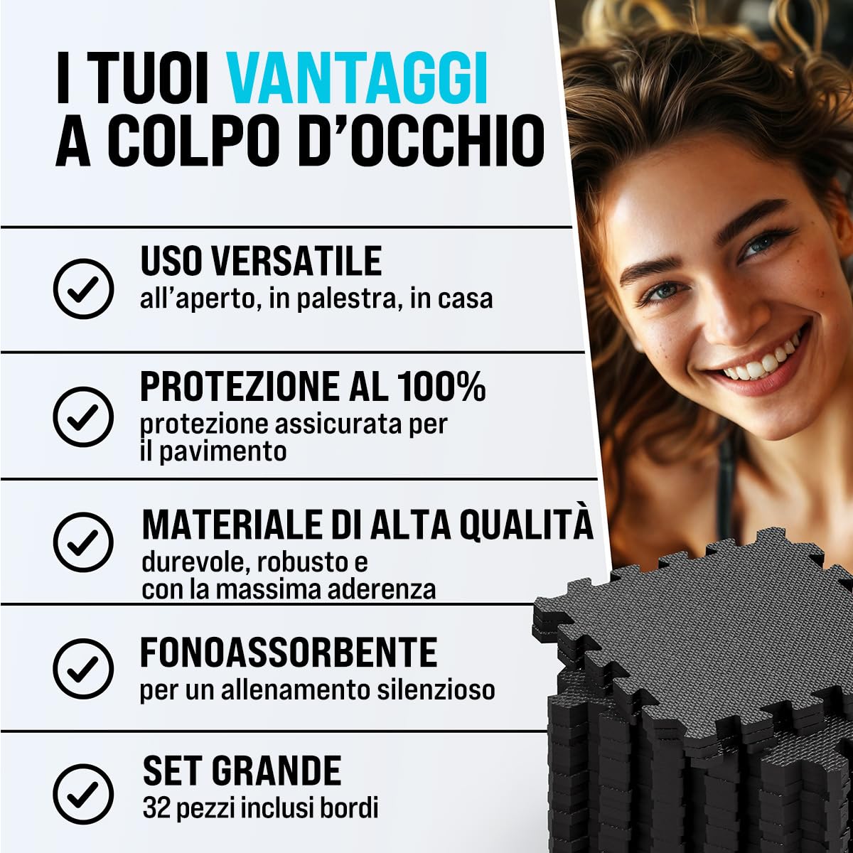MONZANA® 36x Tappeto Fitness 30x30 cm Tappetino Puzzle da Ginnastica 3 m² Antiscivolo Schiuma Eva Allemamento Palestra