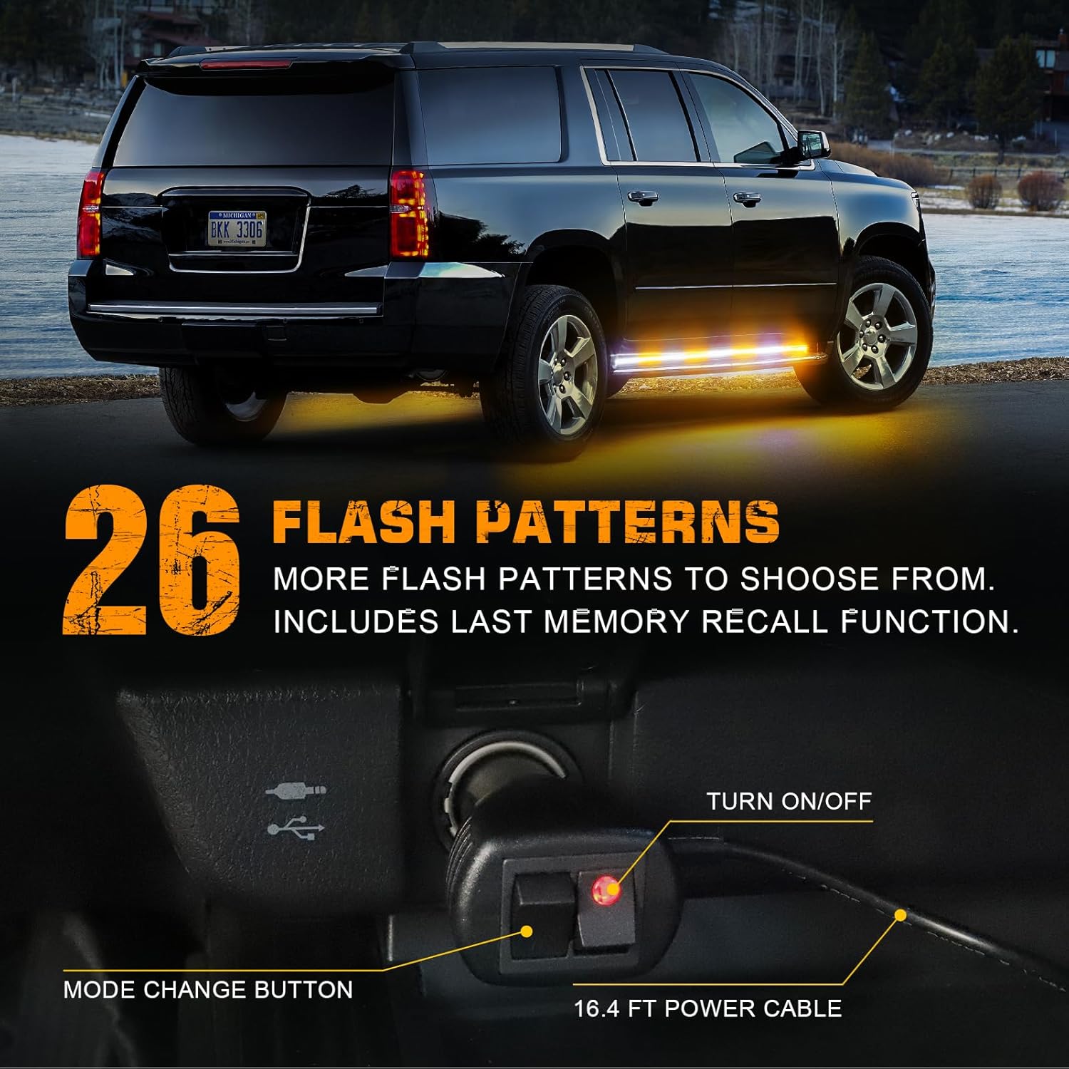 XRIDONSEN 2PCS 70 inch Truck Strobe Lights Strip 864 LED Emergency Running Board Lights Amber White Flashing Warning Hazard Caution Safety Light Waterproof for Plow Trucks Construction Vehicles Pickup