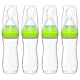 Silicone Baby Food Dispenser Spoon - Mess-Free Flow with Baby Food Dispenser - Precise Serving with Squeeze Feeding Spoon - Soft Silicone Feeder for Teething Infants - Green&comma; Pack of 4