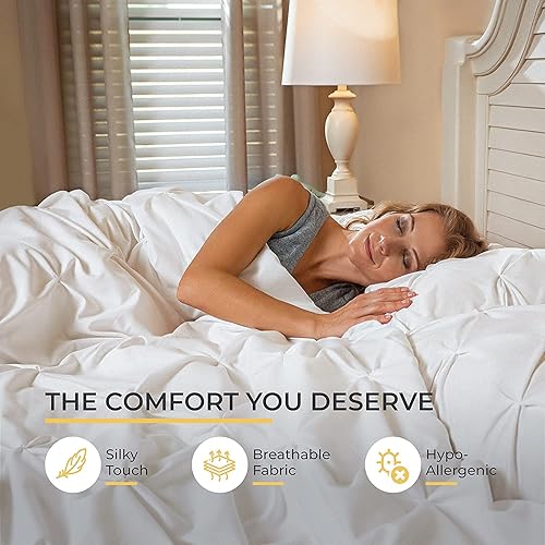 Miniatura 8 de Edredón plisado de plumón de ganso de media pellizco, relleno de edredón KingCal King, potencia de relleno de 750+, algodón egipcio 800 hilos, tela