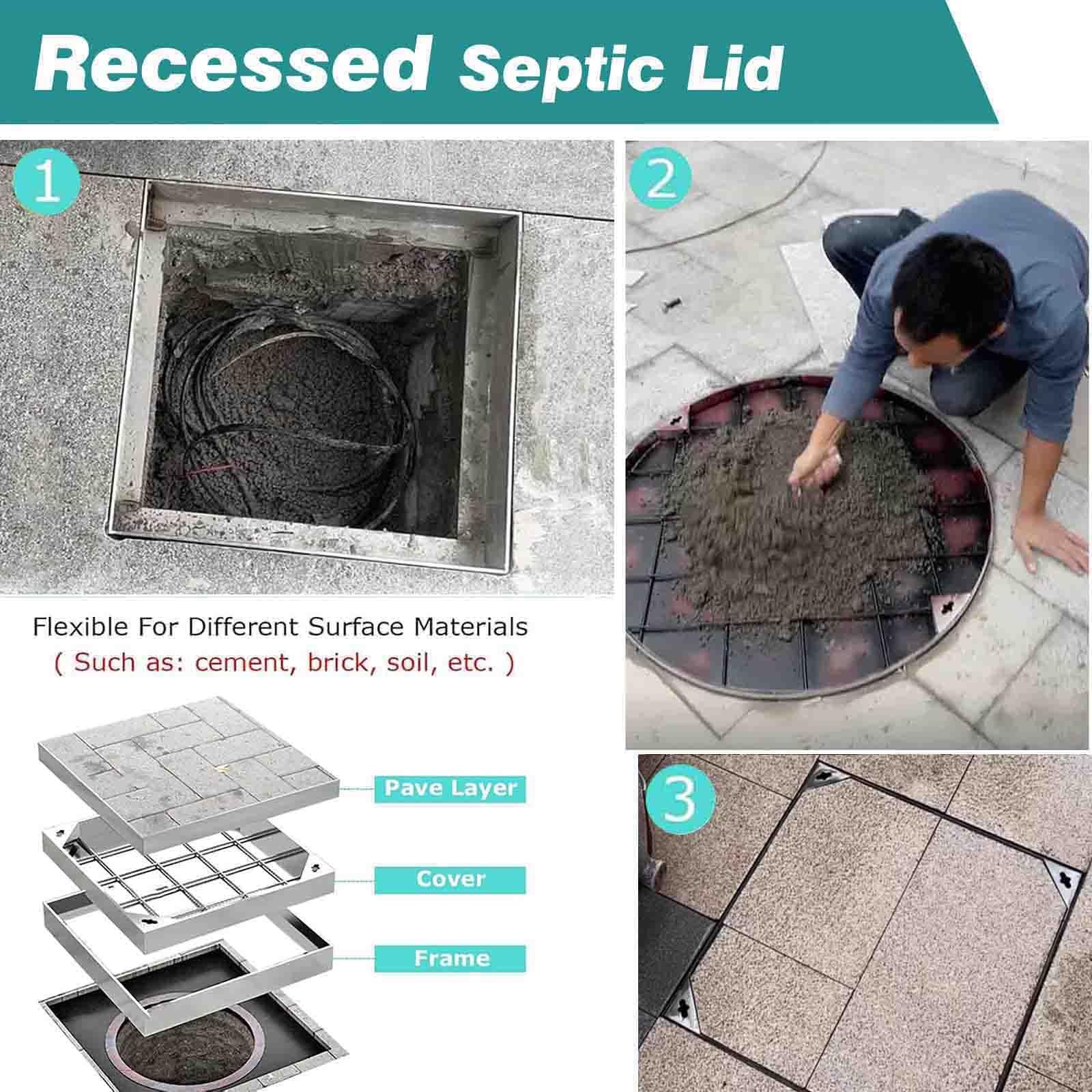 Cubierta de tanque séptico resistente, 16,5 x 16,5 cm, diseño de montaje empotrado, tapa de cámara de aguas residuales duradera para amoladoras, ideal para patios al aire libre y uso comercial