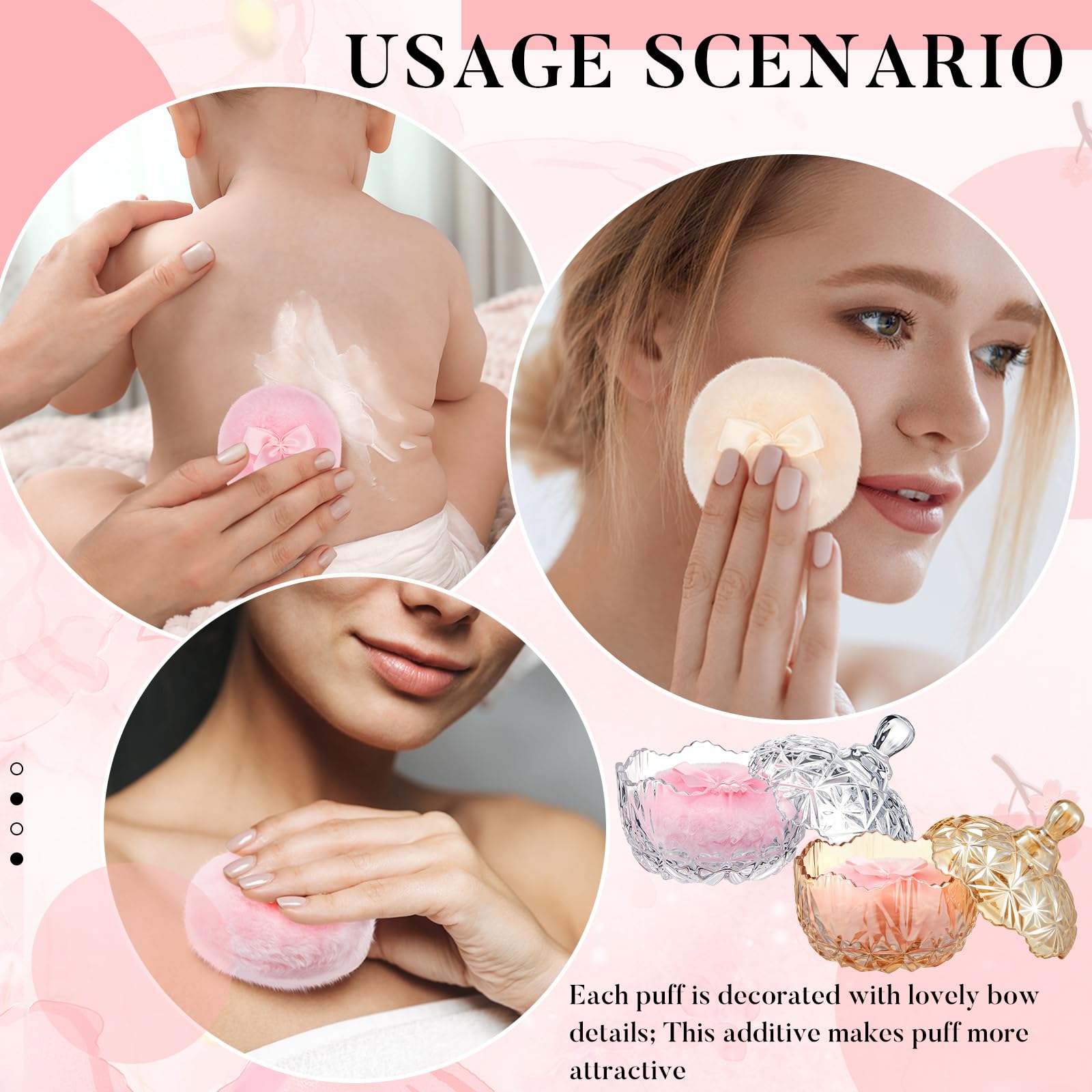 Tioncy 4 spugnette grandi per cipria e contenitori, extra large, morbide, lavabili, riutilizzabili, soffici, spugnette per il trucco bagnate e asciutte (diamante, ambra e trasparente)