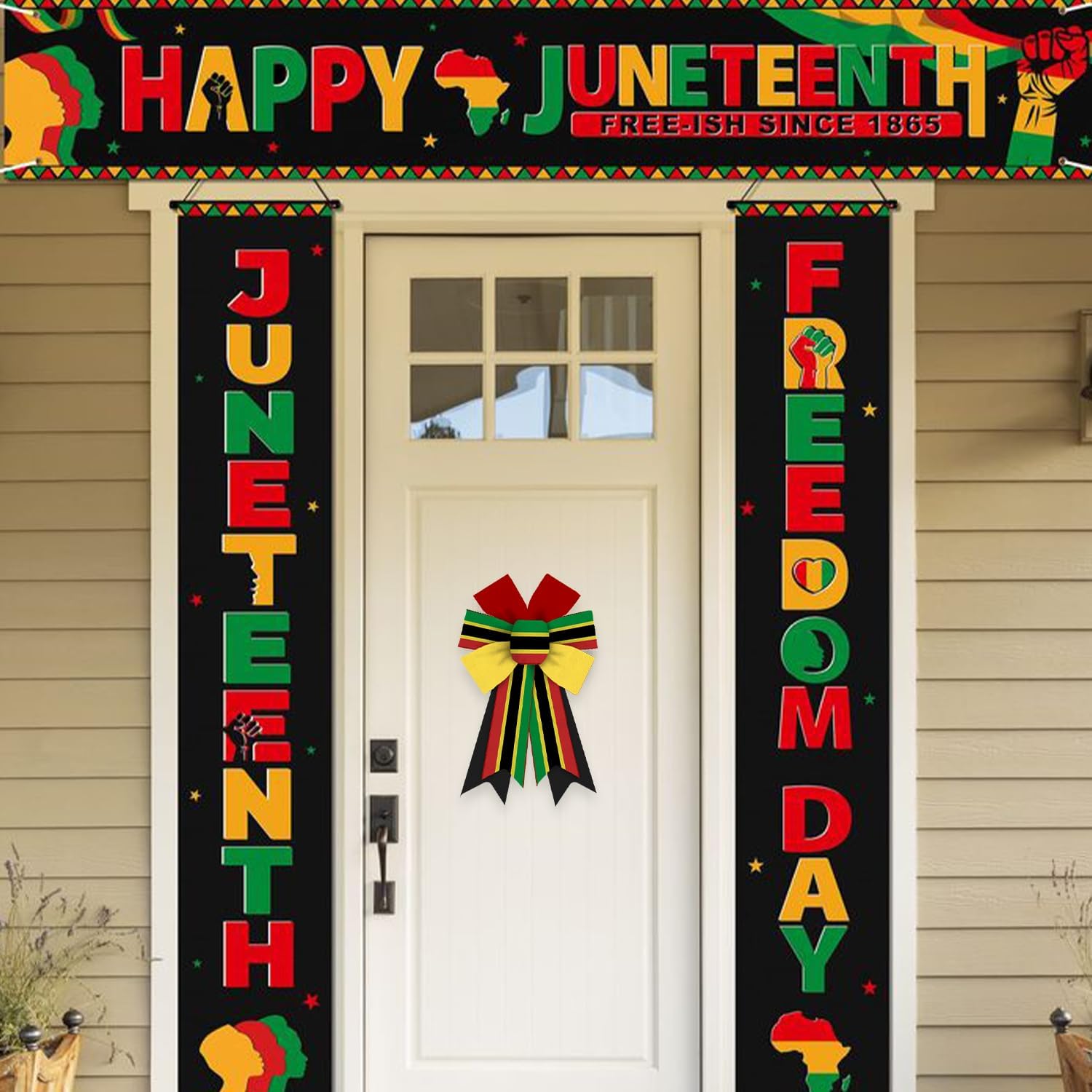 2 Pieces Kwanzaa Bows for Wreath, Black History Month Freedom Wreath Bow Yellow Black African American Burlap Bows for Front Door Juneteenth Decorations Supplies