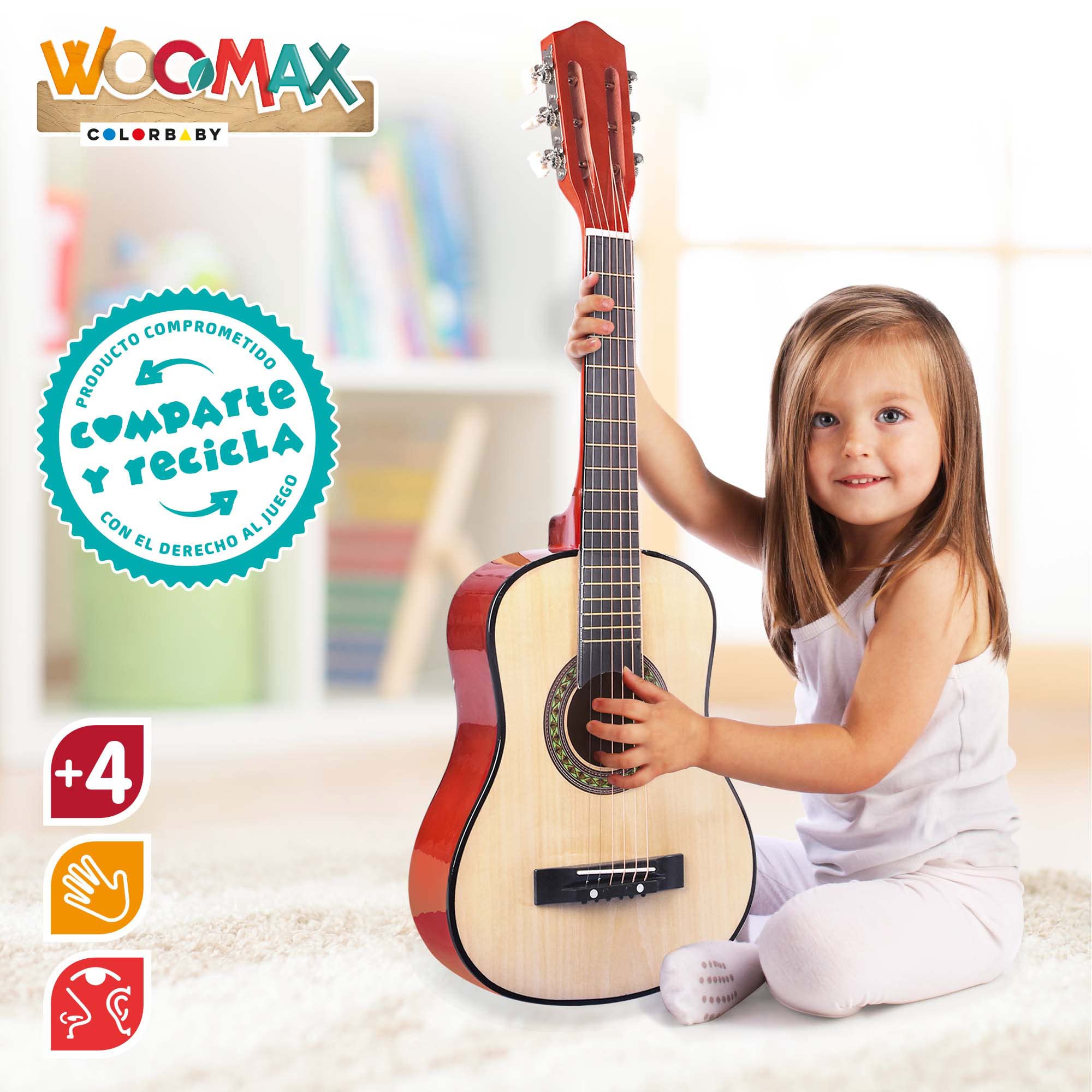 WOOMAX - Guitarra española de madera de juguete, para niños + 4 años, juguetes musicales (49367)