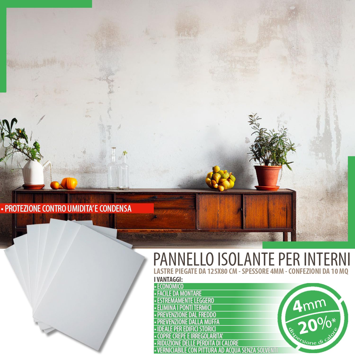 Pannelli Fonoassorbenti Bianchi 10 mq - Pannelli Isolanti Termici per Interni, Pareti e Soffitto con Spessore 4mm - Pannelli di Polistirolo 80x125 Ideali come Antimuffa per Muri Interni (Senza Colla)
