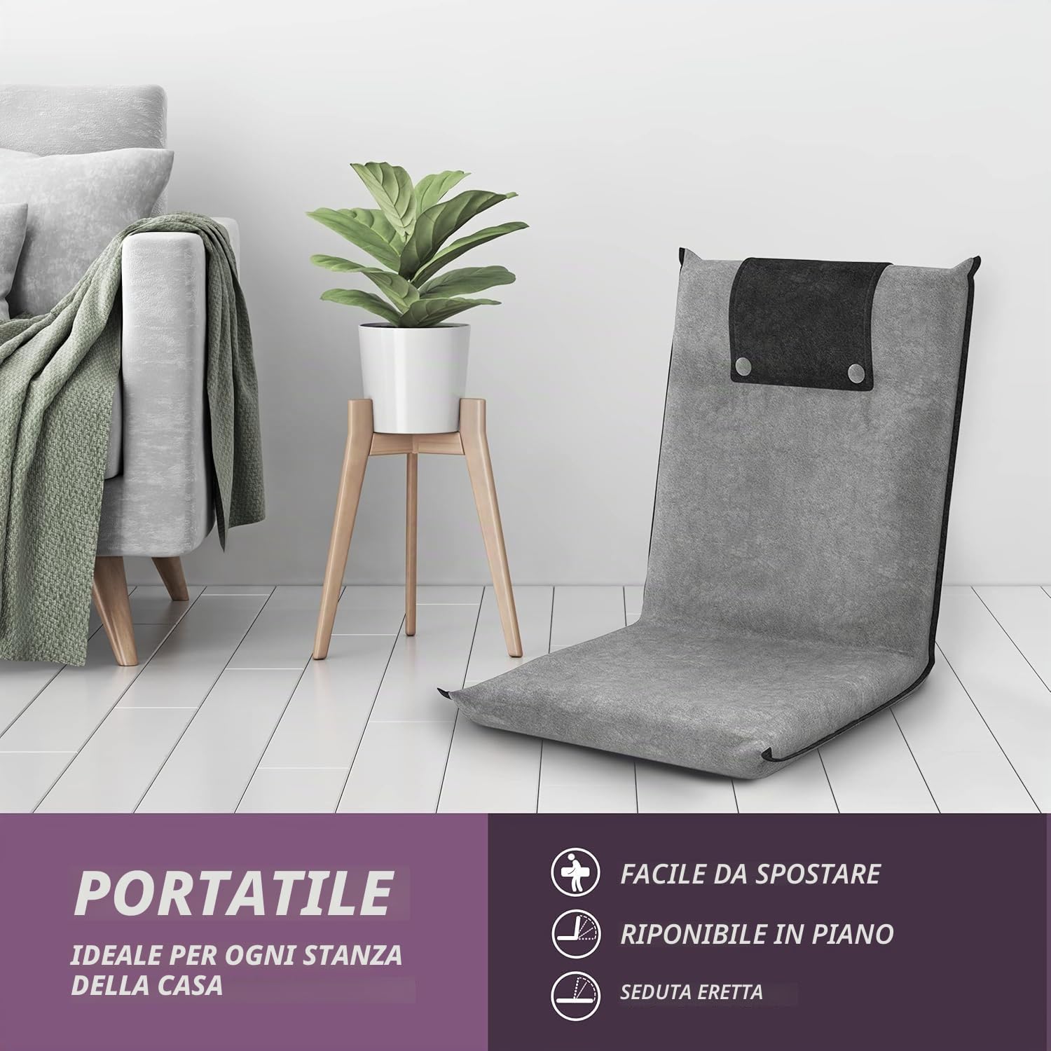 Sedia da pavimento con schienale, per meditazione, yoga, campeggio, blu