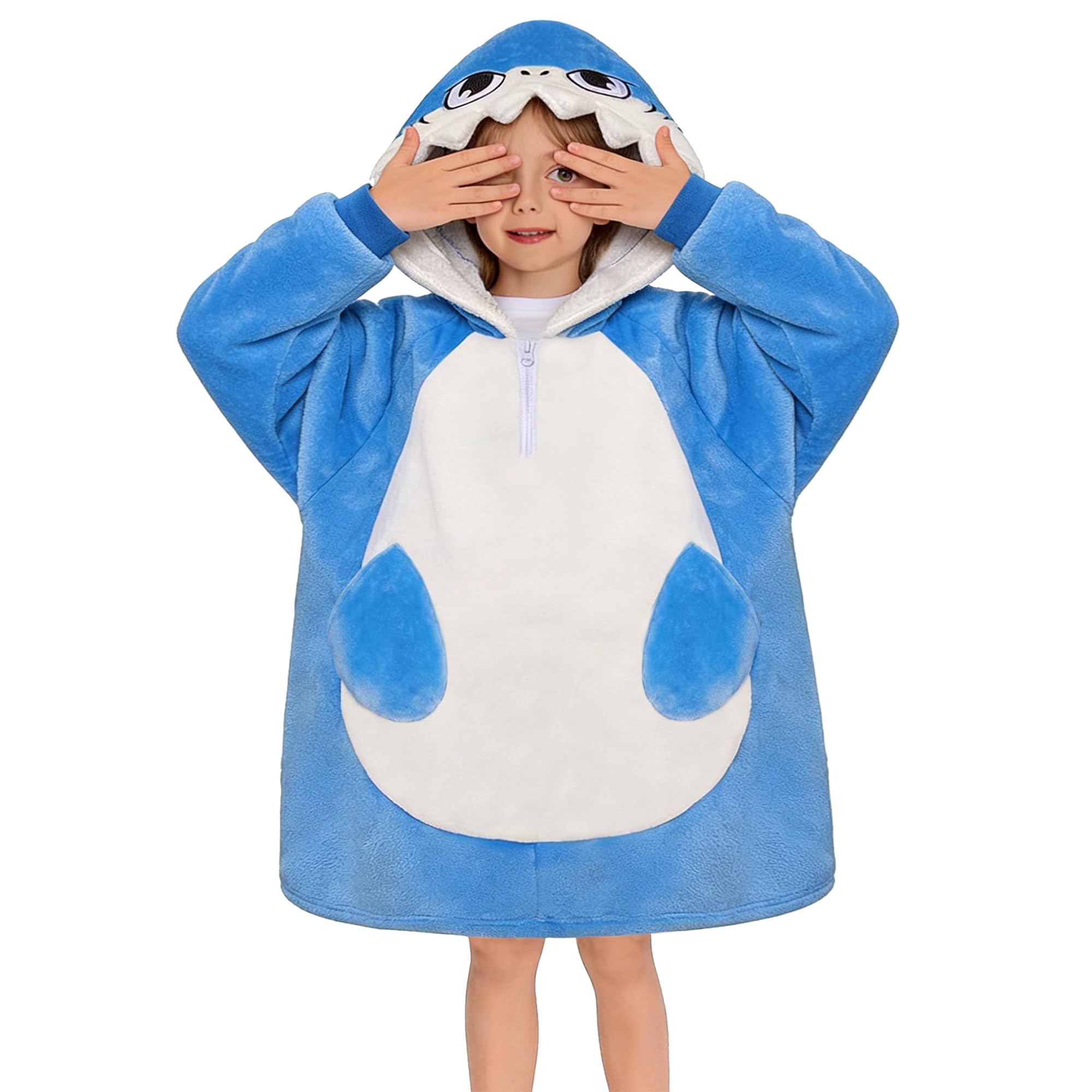 OLAOLA Kids Shark Oversized Wearable Blanket Hoodie 3D Hood Pockets