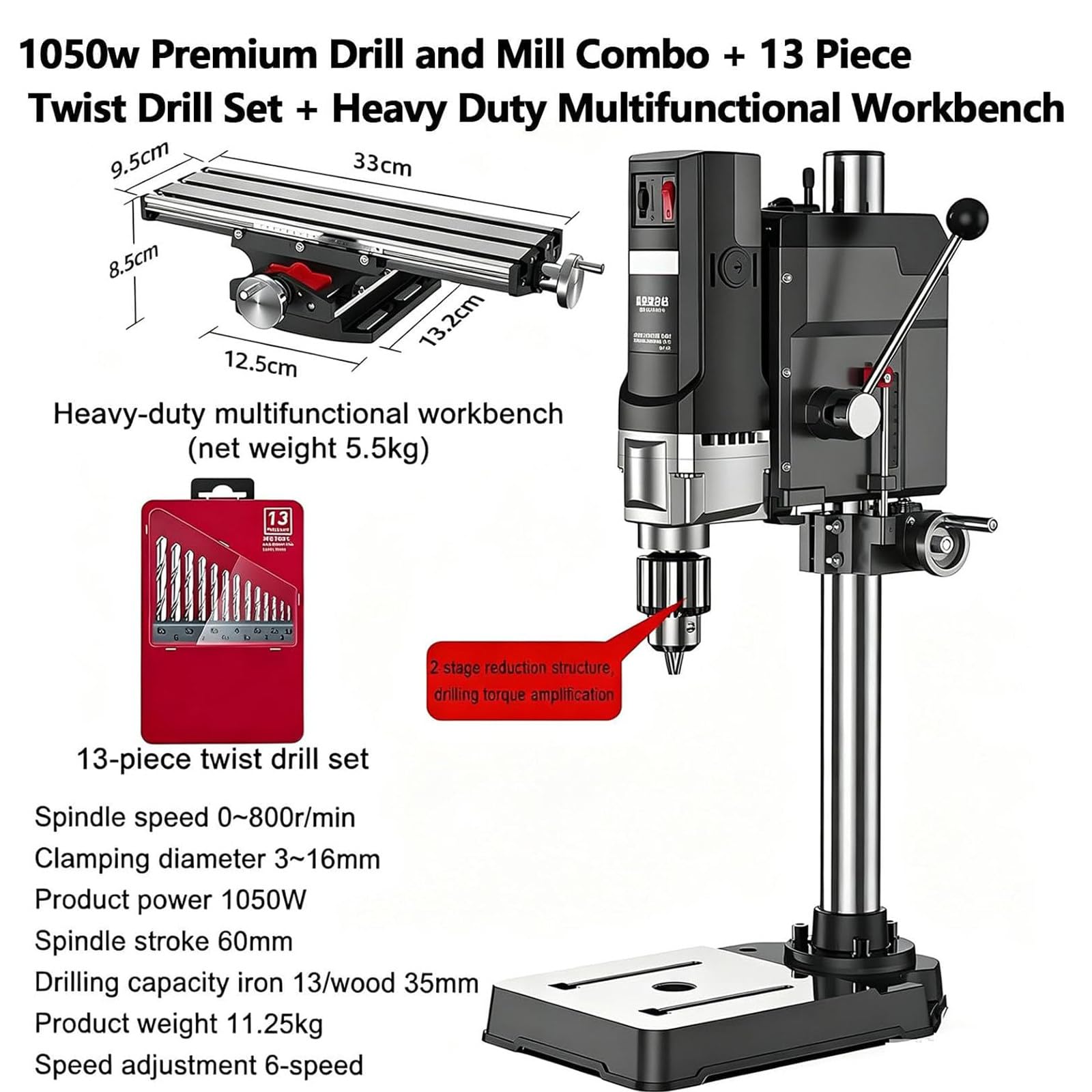 PixCy Taladro Columna para Taladrado,6-Speed Micro Precision Column Drill