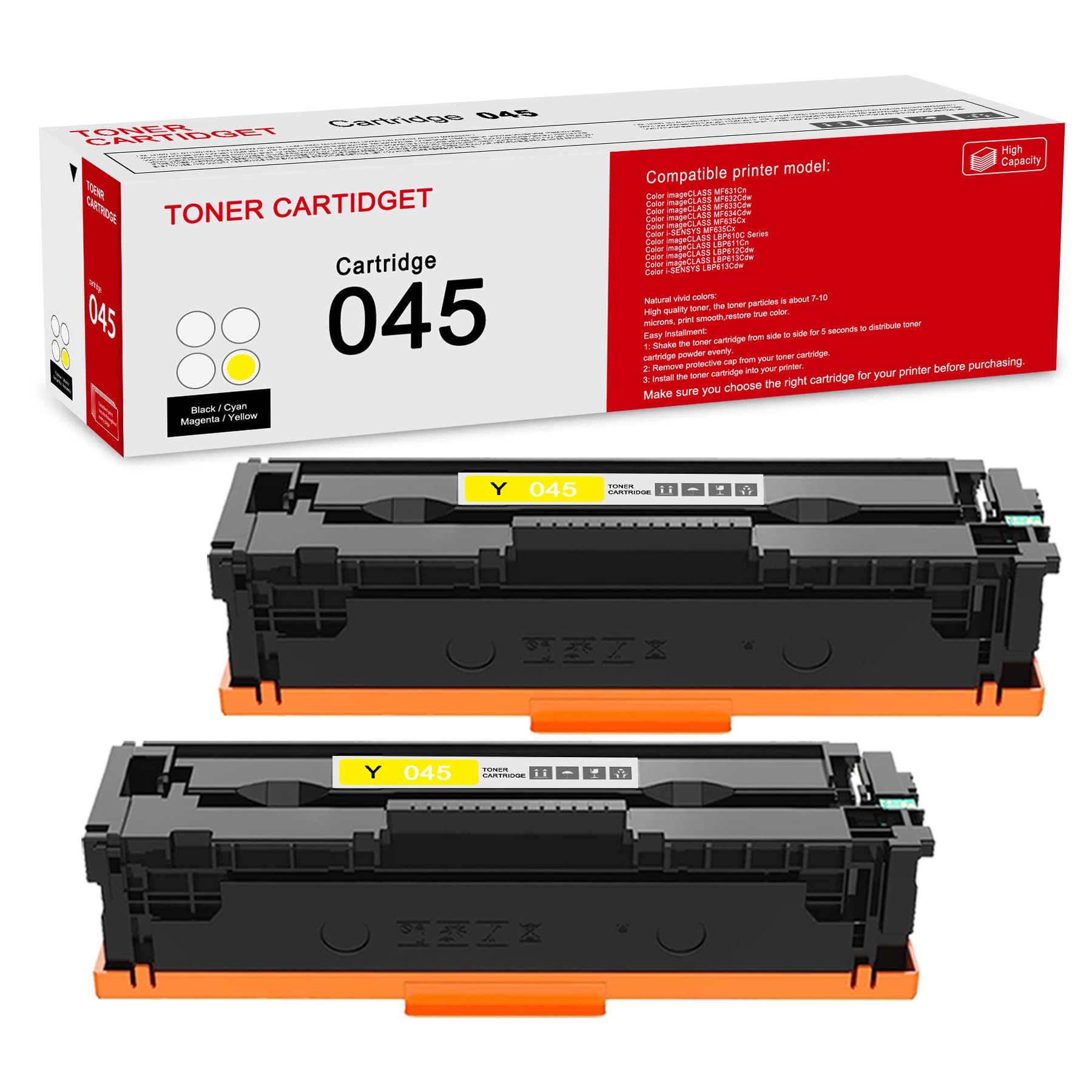2 Pack 045 1239C001 Yellow Toner Cartridge: Compatible CRG 045 1239C001 Replacement for Canon Color imageCLASS MF634Cdw MF635Cx LBP611Cn LBP612Cdw