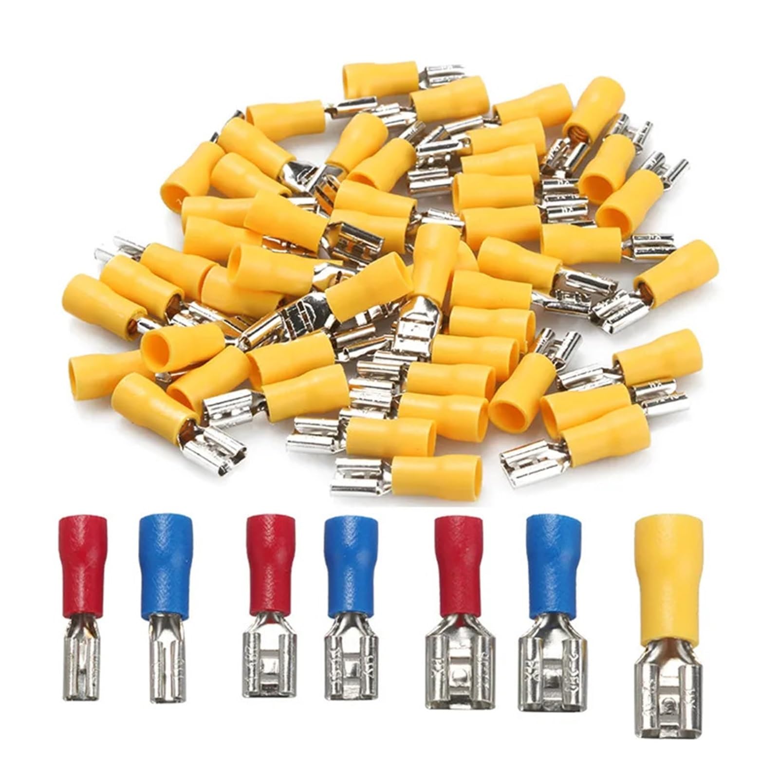 100/50Pcs 2.8mm 4.8mm 6.3mm Insulated Seal Spade Wire Connector Female Crimping Terminals Electrical Crimp Terminal Set(2.8mm Red,10PCS)