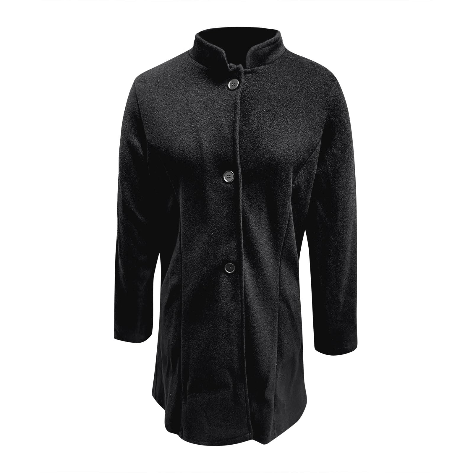 Elegante Chaqueta Informal de Mujer con Cuello y Botones para Temporada Otoño Invierno Abrigo de Manga Larga Ajustado