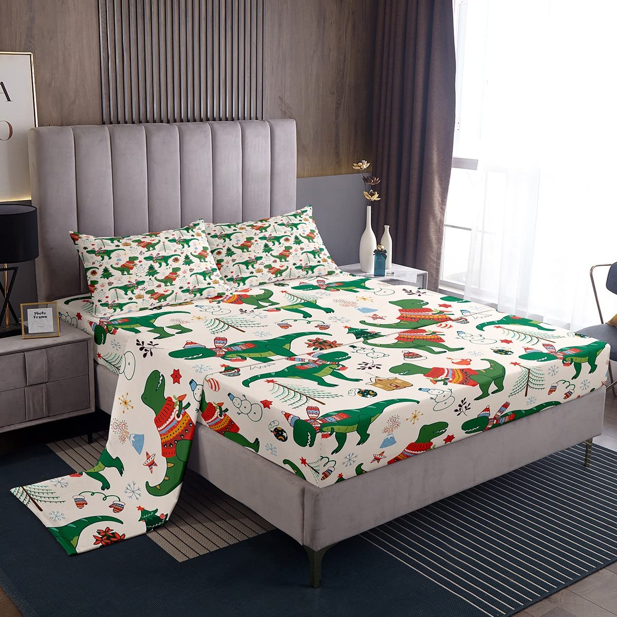 amazon-christmas-sheet-set-for-kids-boys-girls-cartoon-dinosaur