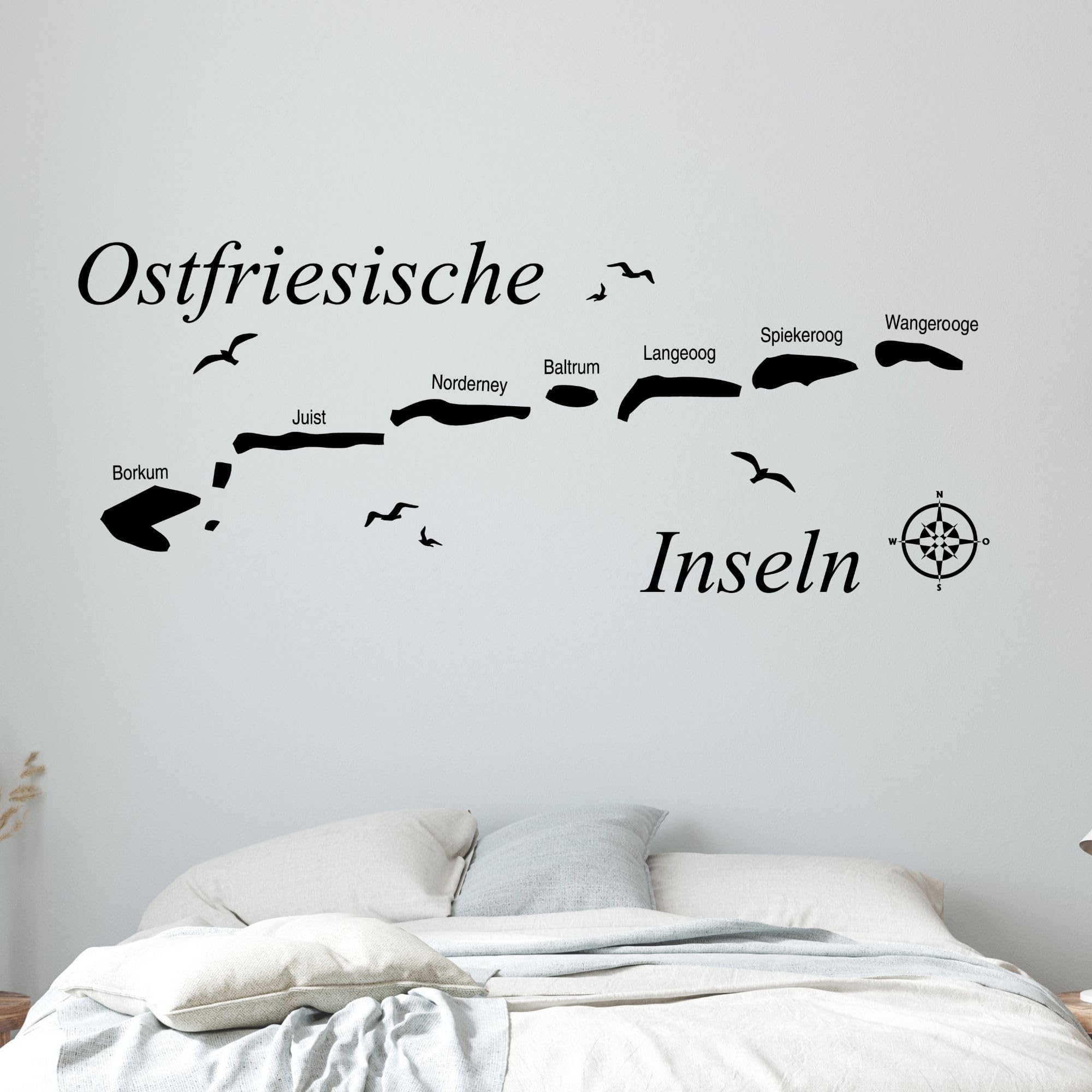 GRAZDesign Wandtattooo Ostfriesische Inseln | Küstenlandschaft Nordsee | Maritime Deko, Wohnzimmer Büro Wandaufkleber Wandsticker, Jugendzimmer, Wanddeko, 147x57cm, 053 hellblau
